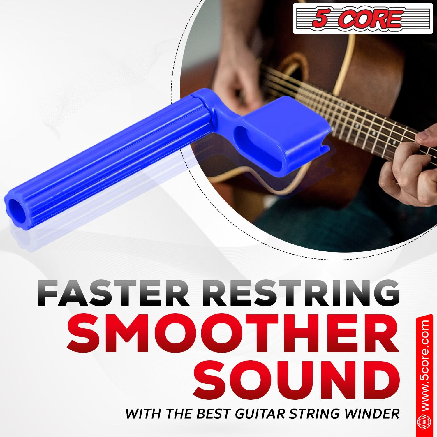 5Core Guitar String Winder Professional Guitars Tools Peg Winder with Bridge Pin Remover BLUE