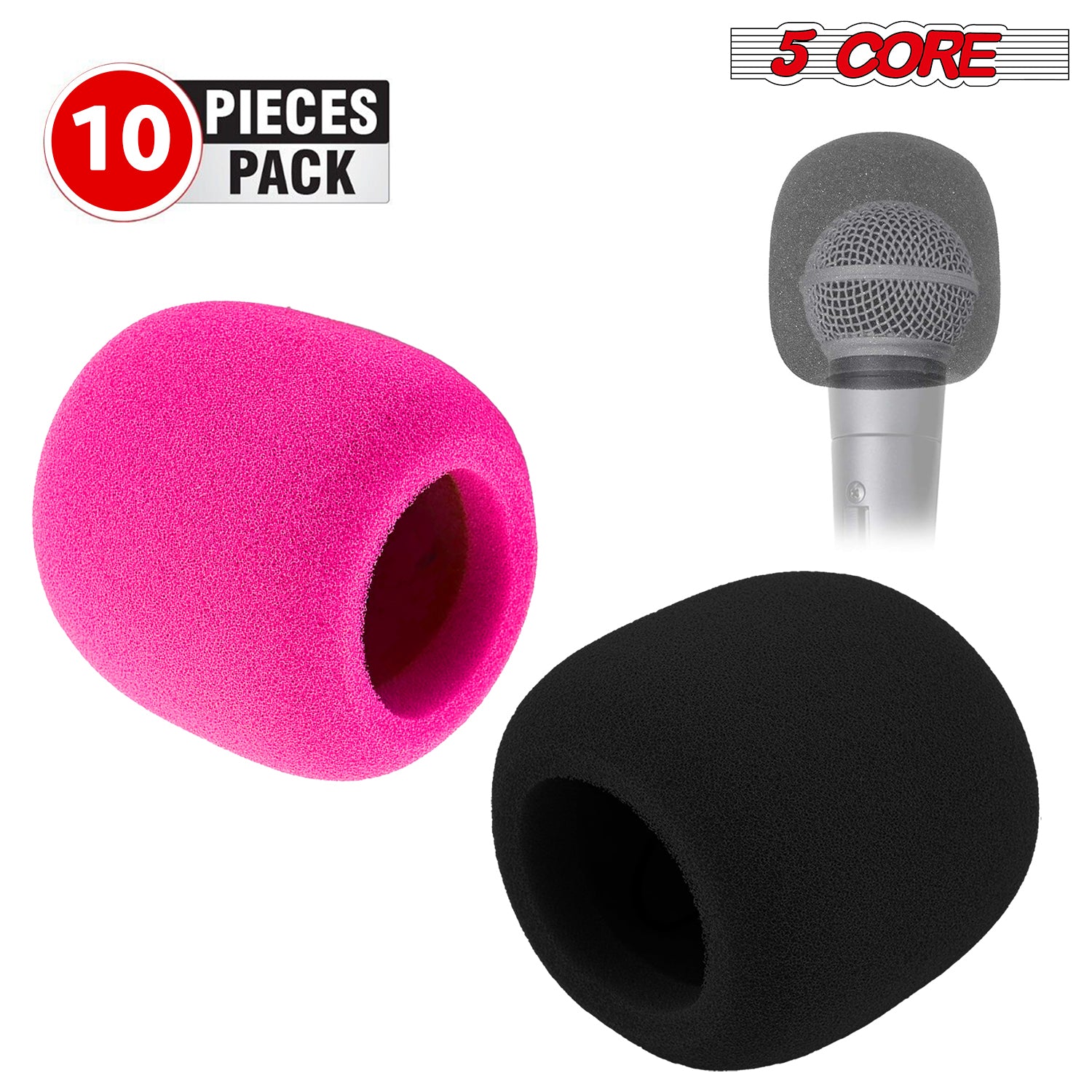 5Core Microphone Cover • Soft Foam Mic Windscreen • Windproof Sponge for Handheld Mic 1/10/25/50 Pc