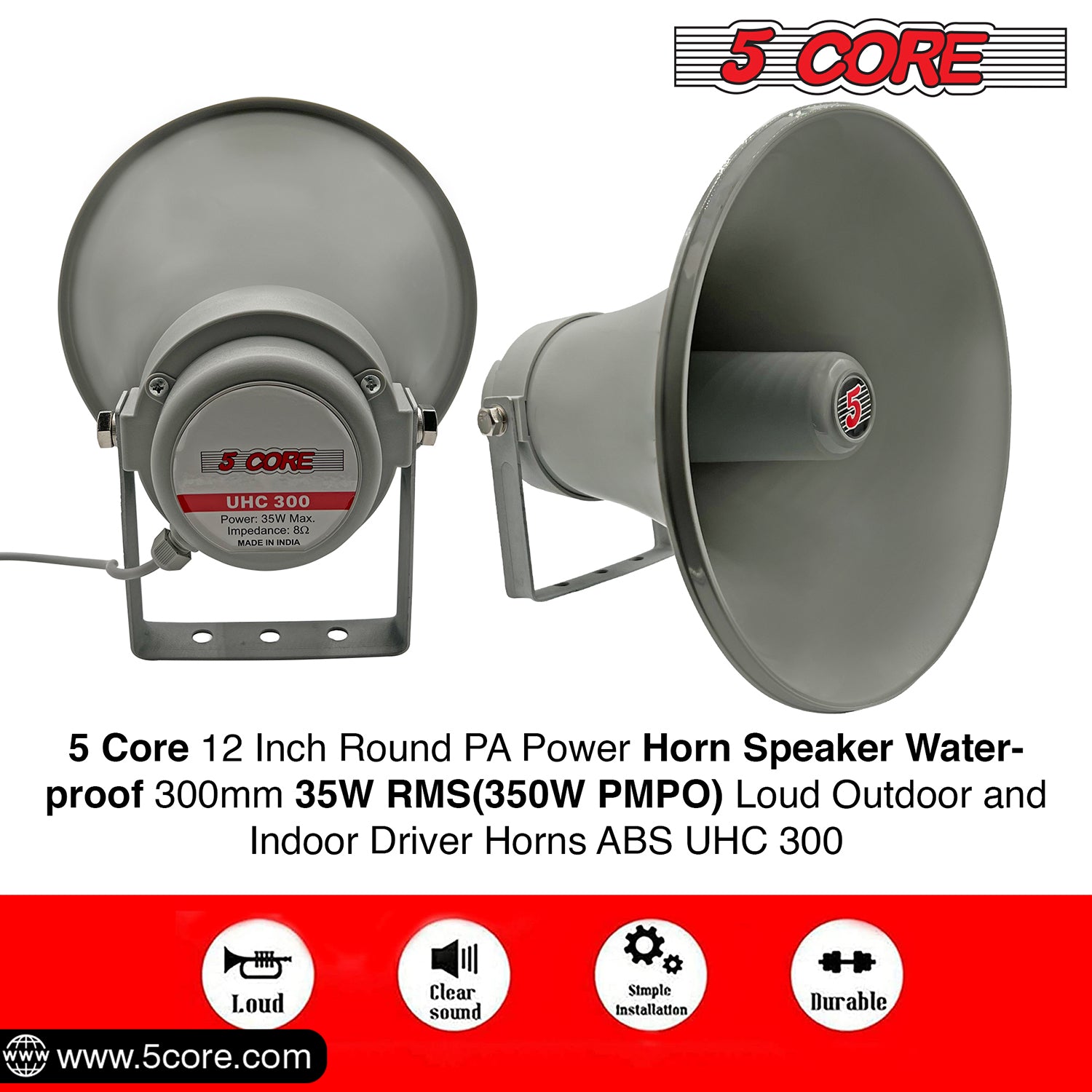 5Core PA Horn Speaker 12" Outdoor Siren Loudspeaker 35W RMS 8 Ohm Horns Vehicle Siren System