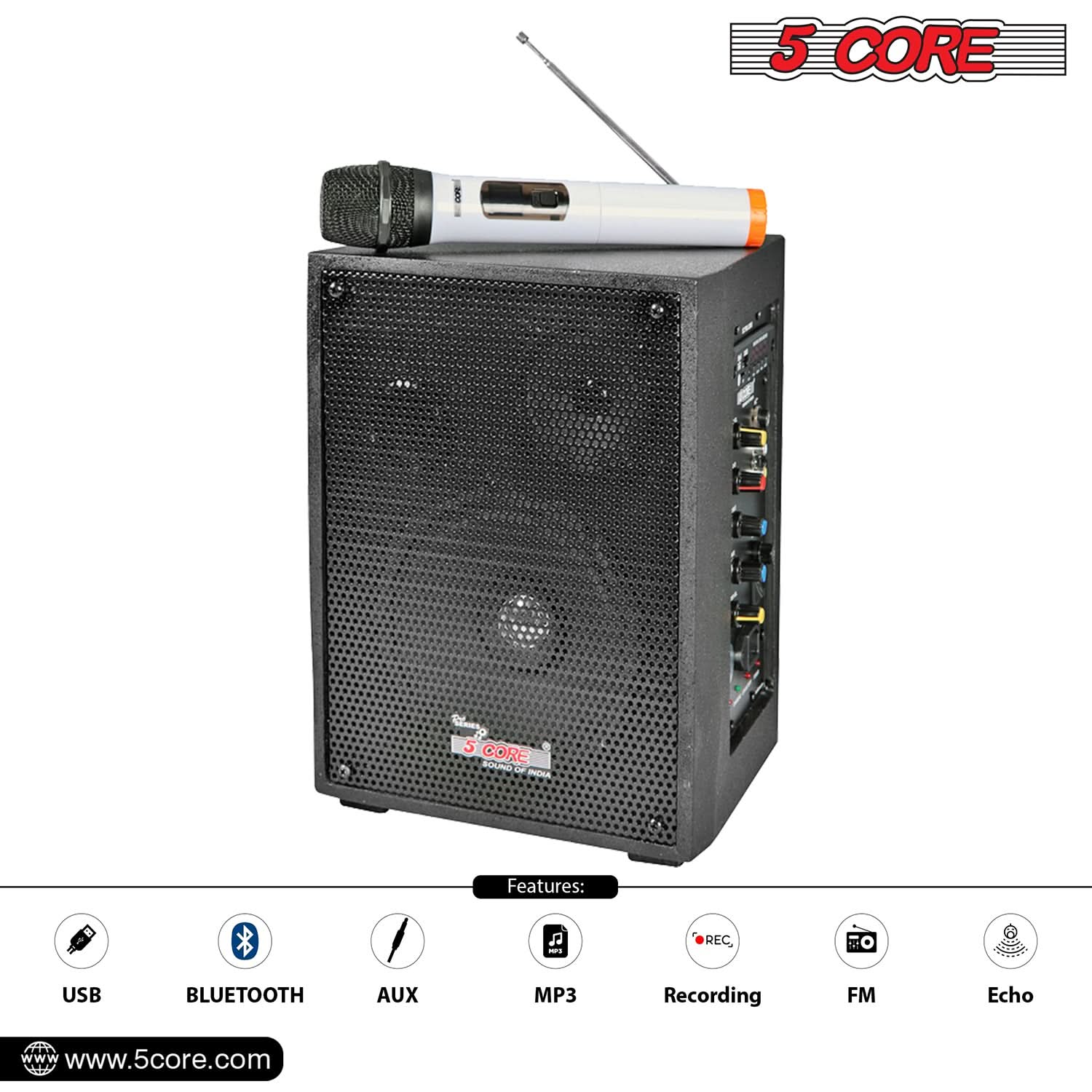 5Core Portable PA Speaker System 40W + Wireless Mic Rechargeable Public Speaking Machine