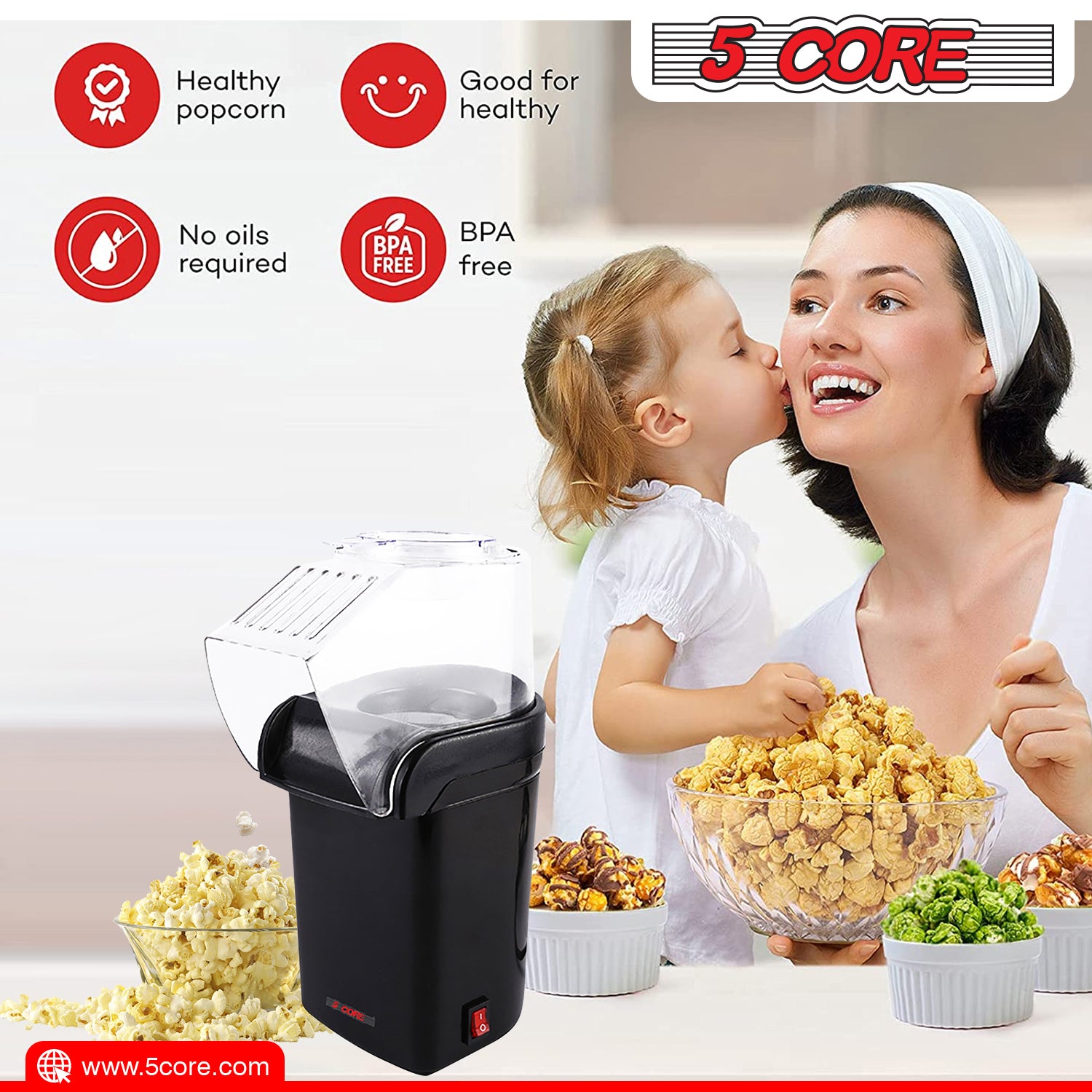 5 Core Popcorn Popper Air Popper Machine Popcon Maker Hot Air Pop Corn Machine POP B