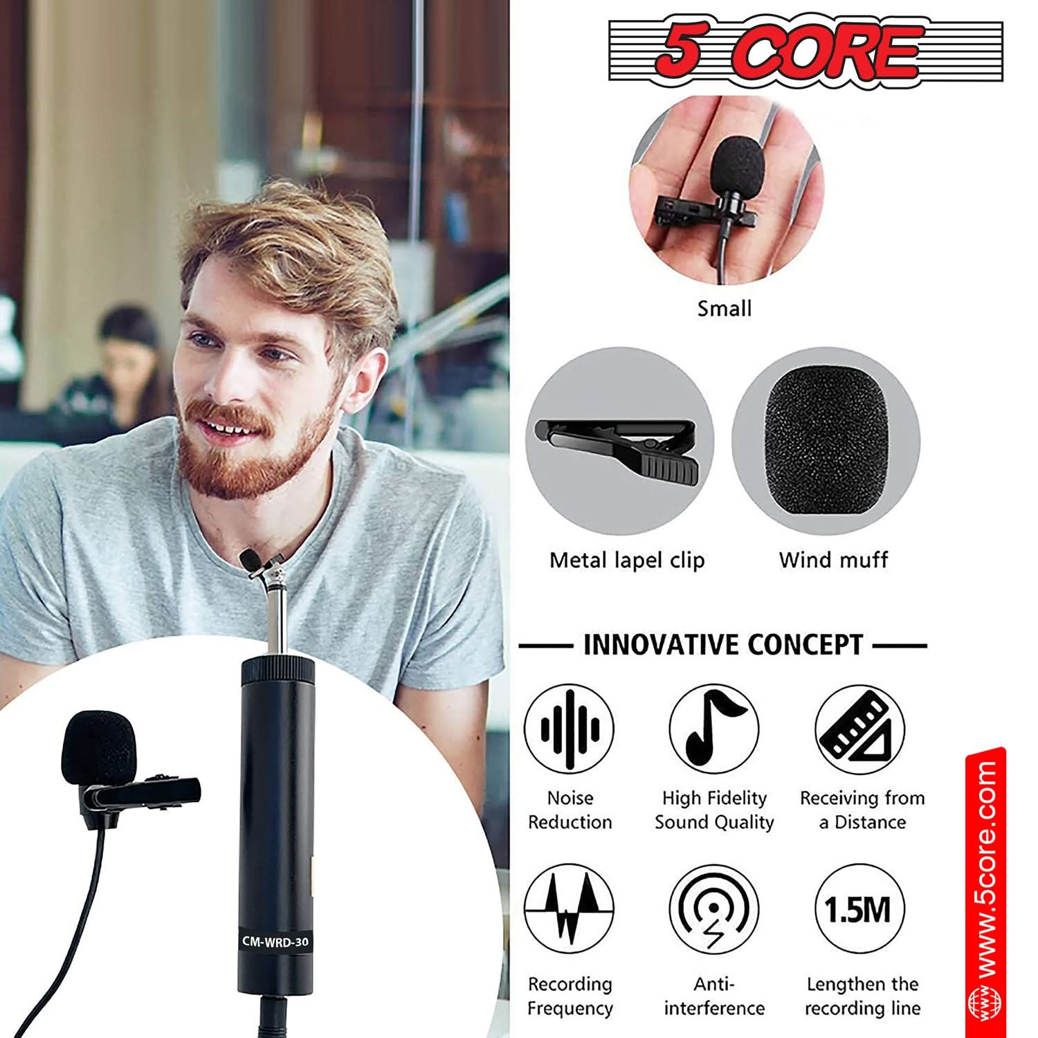 5Core Lavalier Microphone Professional Tiny Shirt Clip On Lapel Mic Mini Wearable Microfono 1 2 Pc