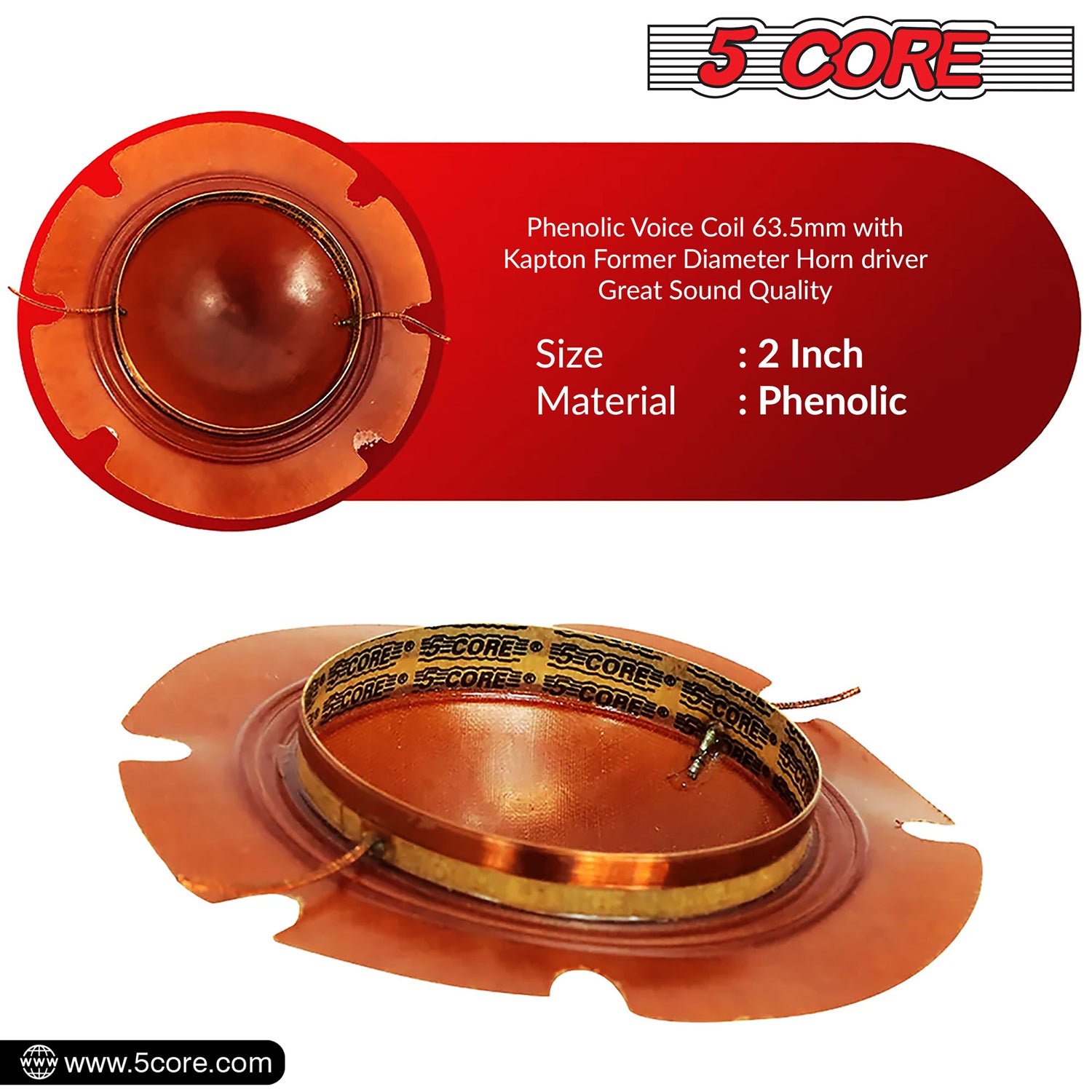 5 Core Voice Coil Diaphragm • Phenolic 2" Voice Coils • for Compression Horn Driver