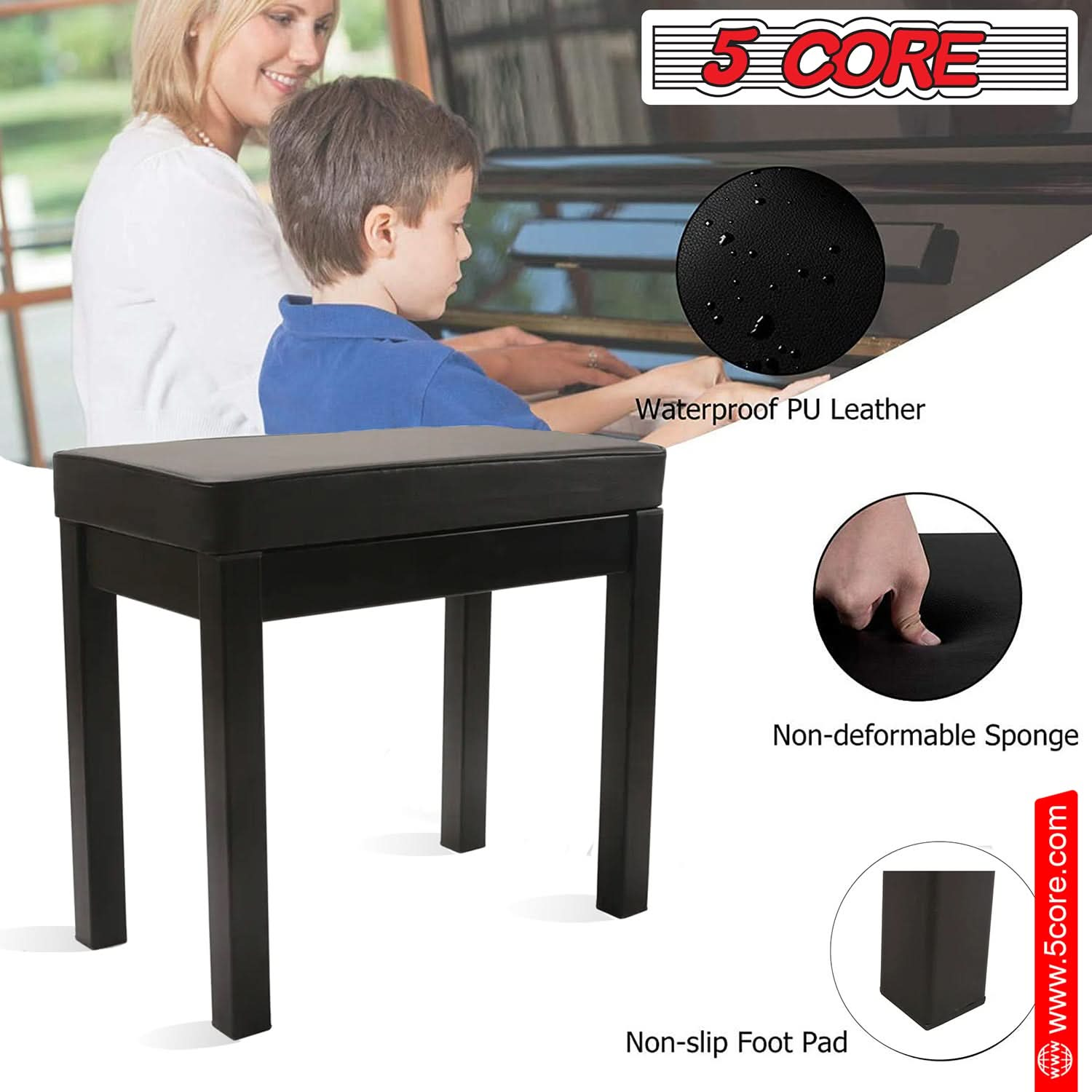 5Core Piano Bench with Storage Compartment Keyboard Stool w Iron Legs Comfortable Waterproof Seat