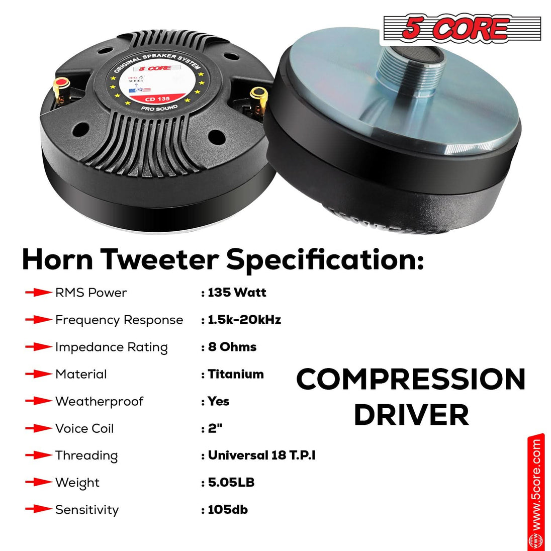 High-Quality 135W RMS Tweeter Horn Speaker by 5 Core