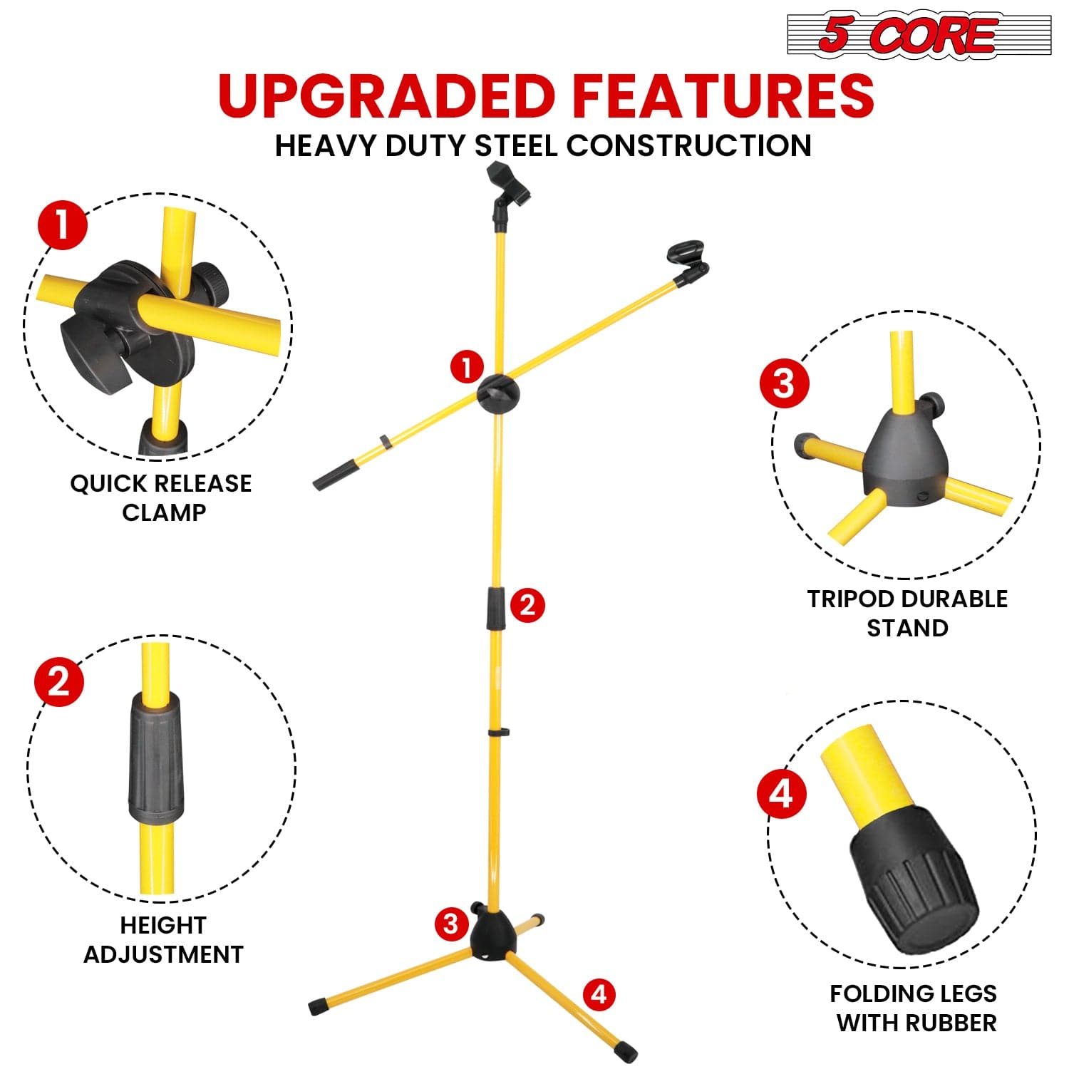 5Core Tripod Mic Stand Adjustable Heavy Duty Floor Holder Microphone Boom Arm