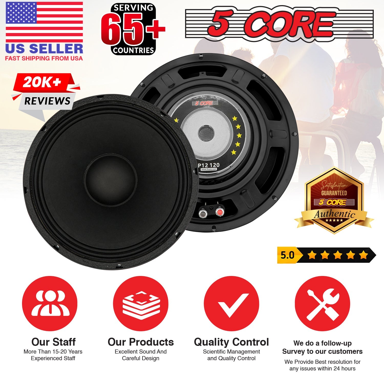 200W Max Subwoofer, 12 Inch PA DJ Speaker, 8Ohm, 5 Core Replacement