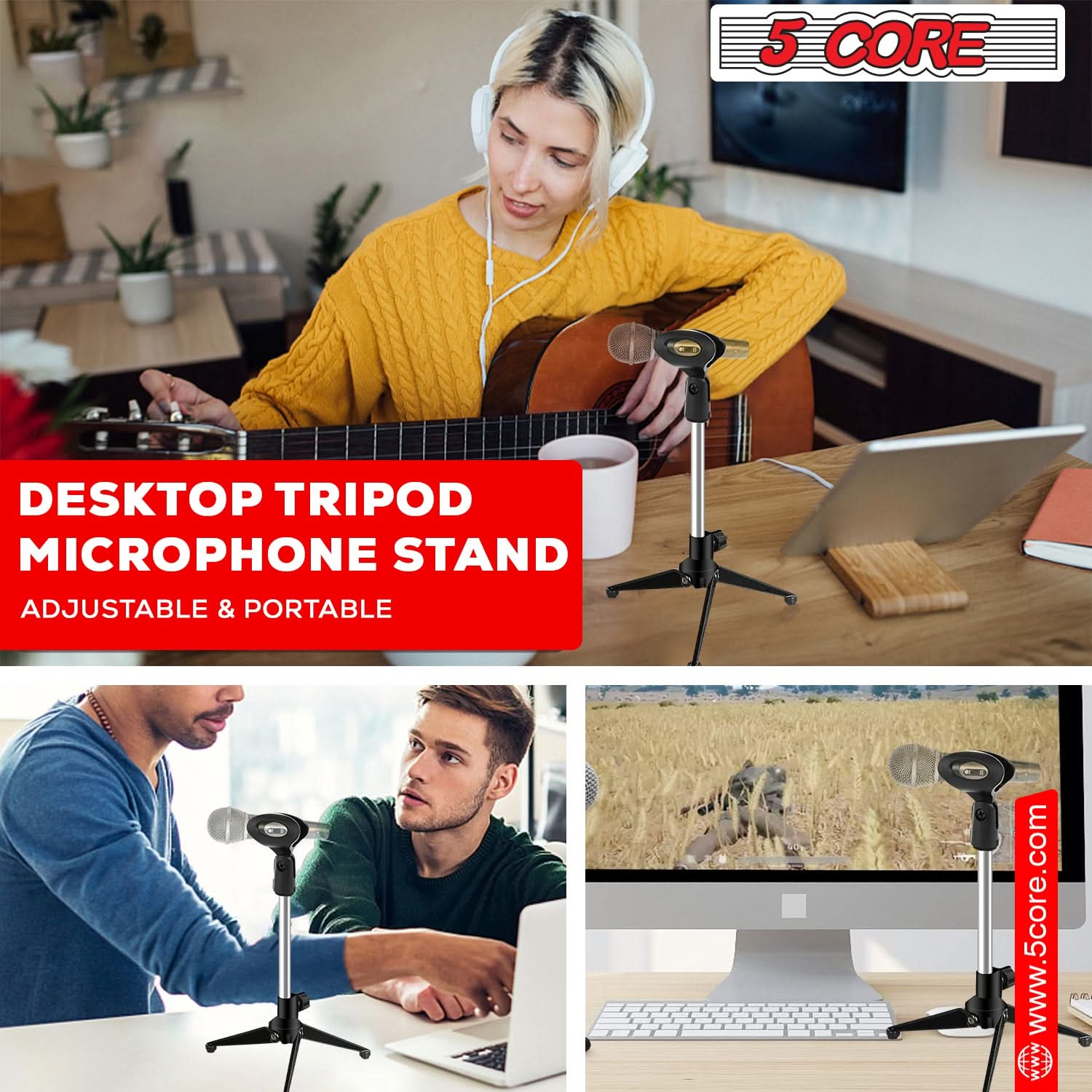 5 Core Mic Holder: Tripod Desk Stand for Universal Desktop