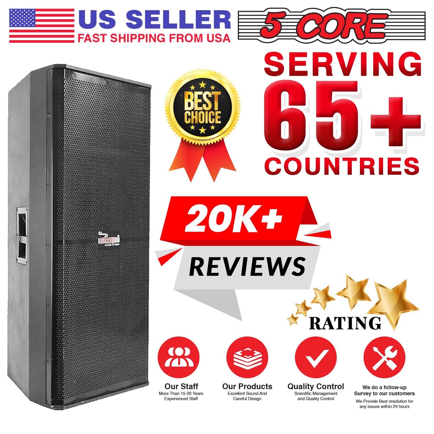 5Core Portable Cabinet PA DJ Speaker System 4Pack  15" 4000W Passive 3 Way Full Range Loudspeaker