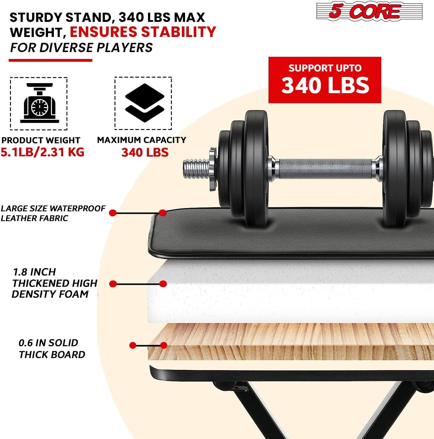 5Core Keyboard Stand Adjustable z Style Piano Riser + Keyboard Piano Bench