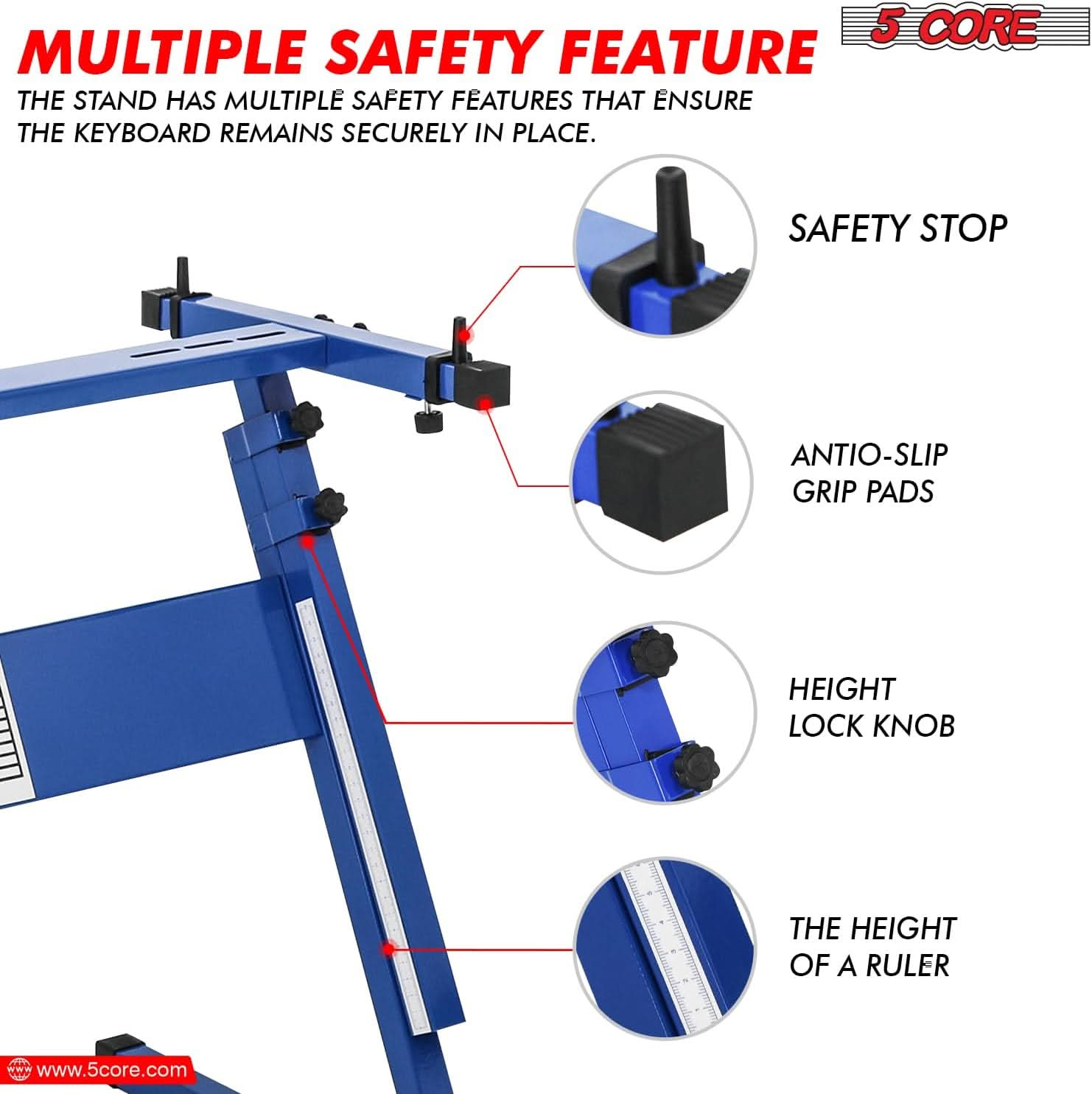 5Core Keyboard Stand Adjustable z Style Piano Riser + Keyboard Piano Bench