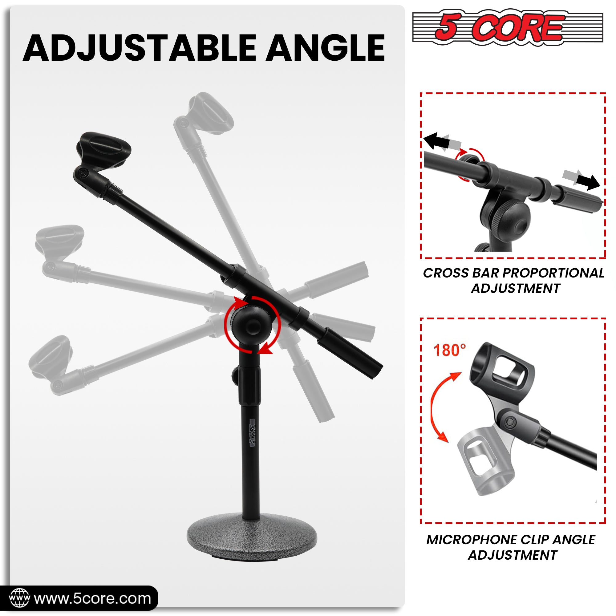 5 Core Desk Microphone Stand with extendable boom arm