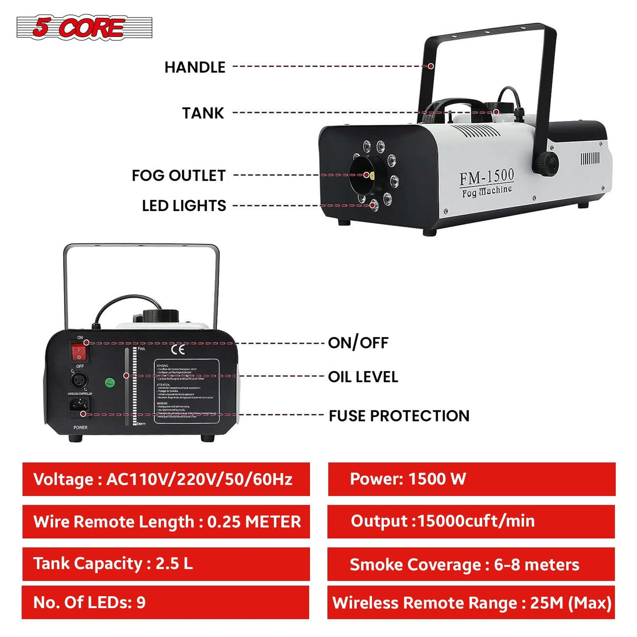 Fog machine 1500 W portable stage fogger