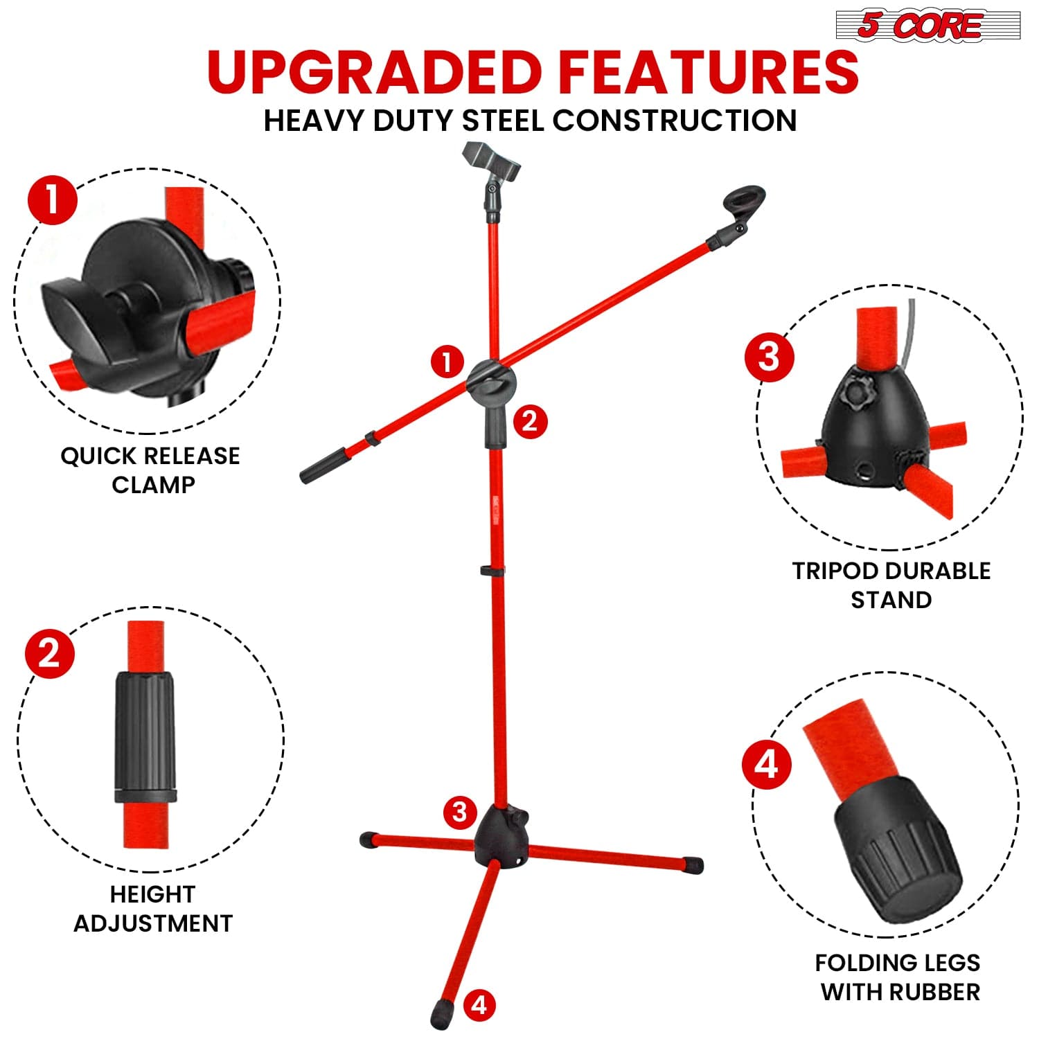 5Core Tripod Mic Stand Adjustable Heavy Duty Floor Holder Microphone Boom Arm