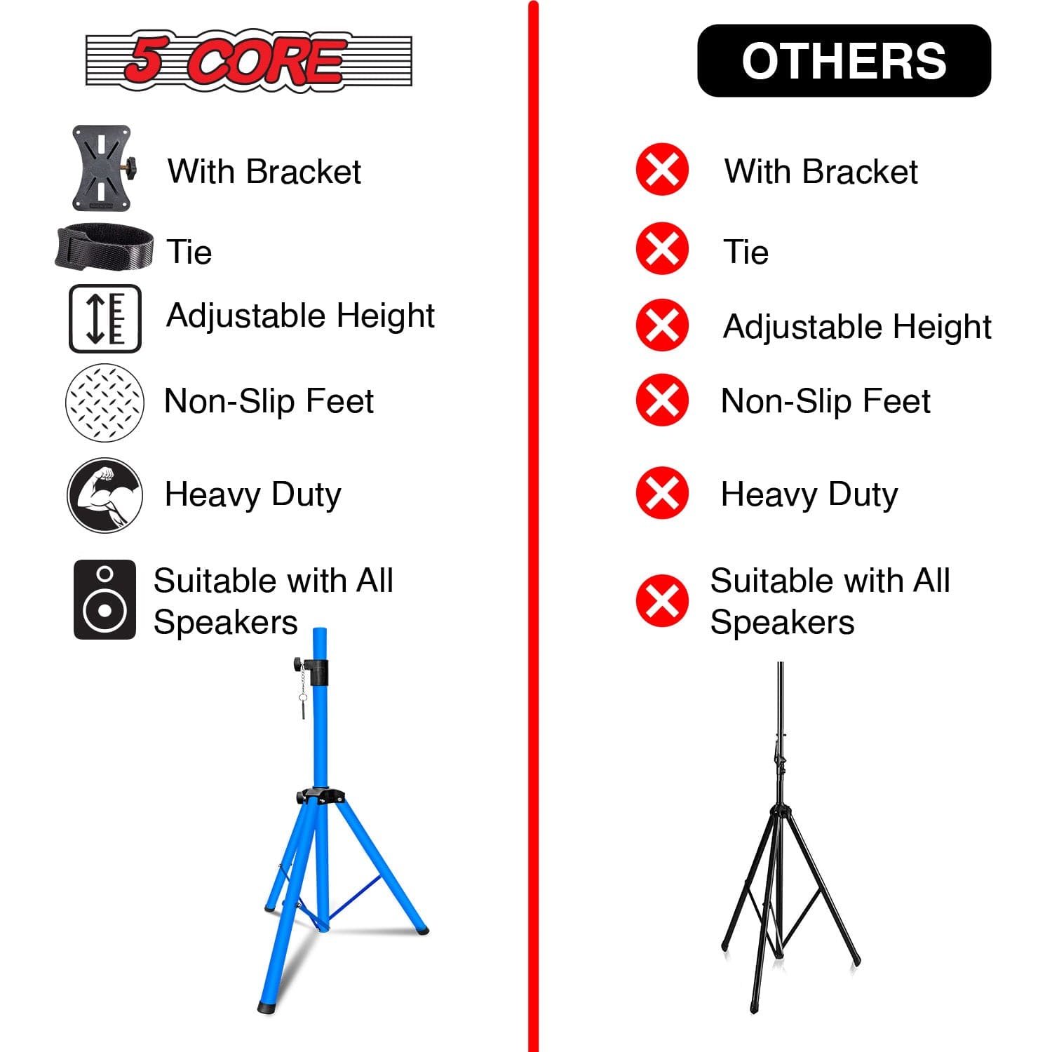 5Core Speaker Stand Tripod Tall Adjustable 72 Inch DJ Pole Mount Studio Monitor Stands Yellow