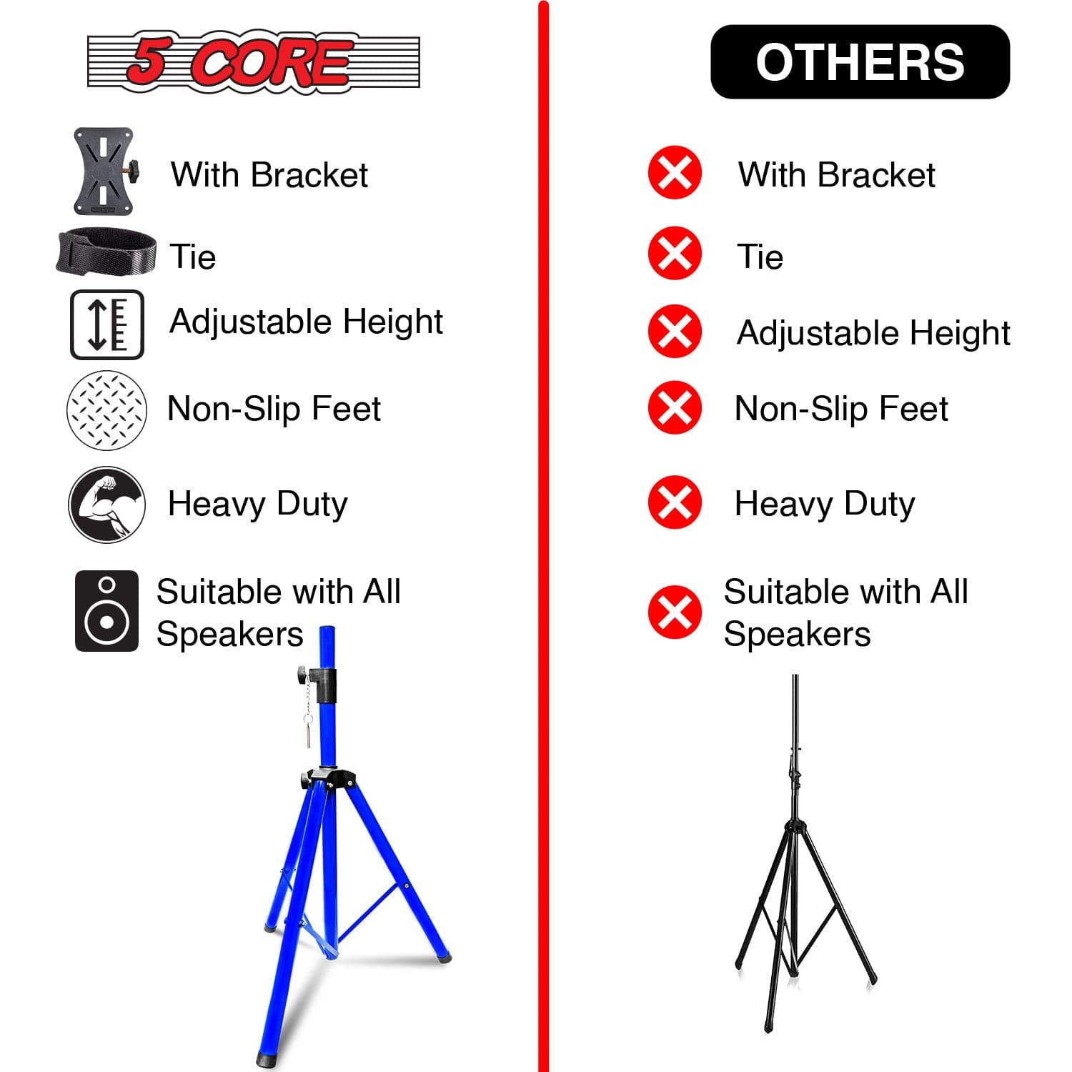 5Core Speaker Stand Tripod Tall Adjustable 72 Inch DJ Pole Mount Studio Monitor Stands Yellow