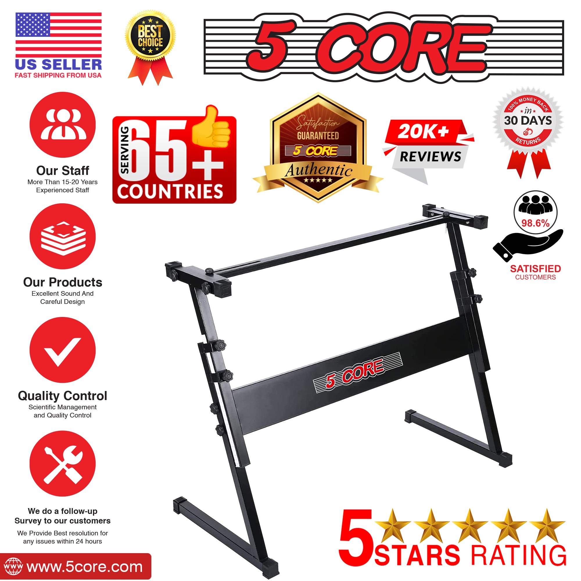 5 Core Piano Keyboard Stand 1 Piece for 61 or 54 Keys Black Height Adjustable Z Stand Casio Midi controller Stand - KS Z1