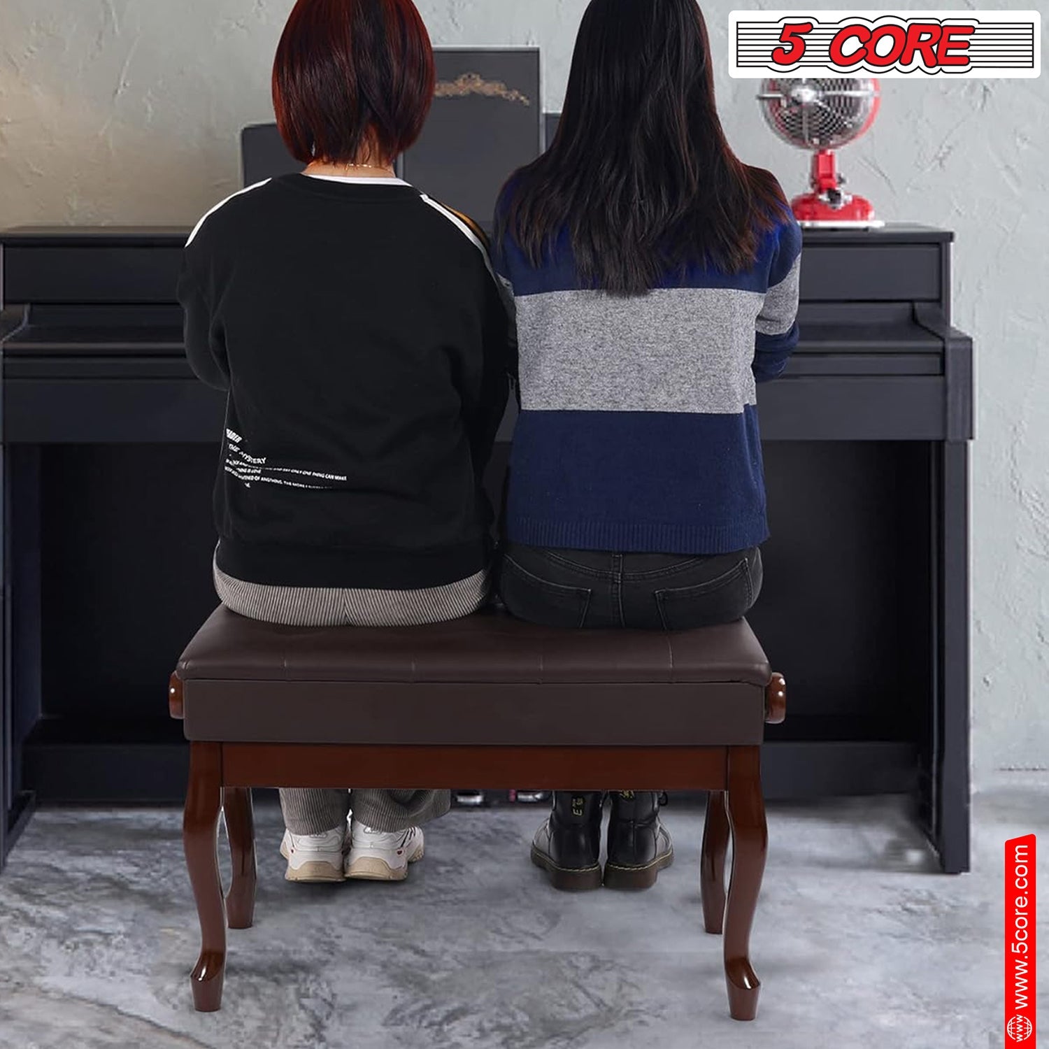 5 Core Piano Bench Wooden Height Adjustable Stool Heavy Duty Keyboard Seat with Storage
