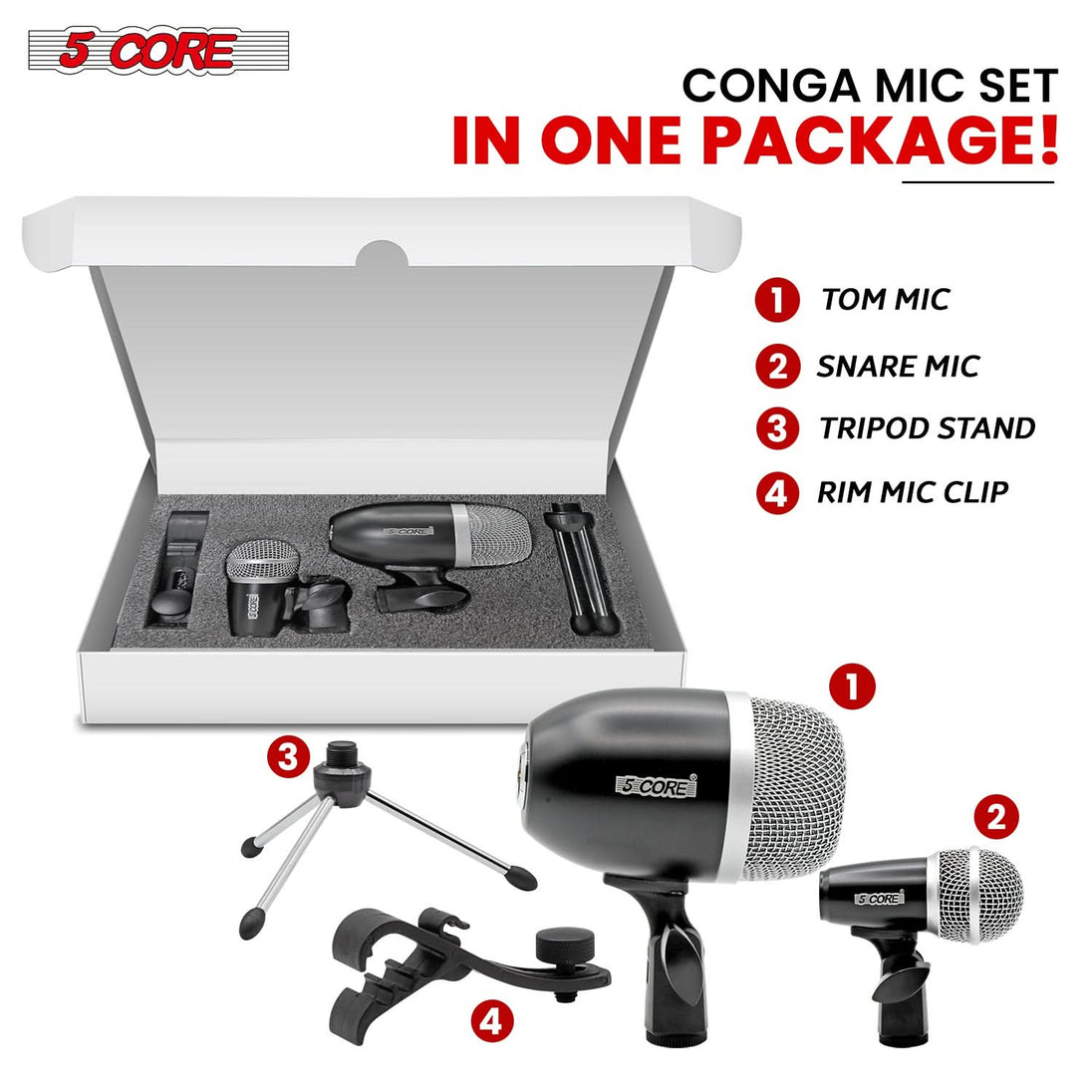 Dynamic XLR mic set for tom instruments by 5 Core