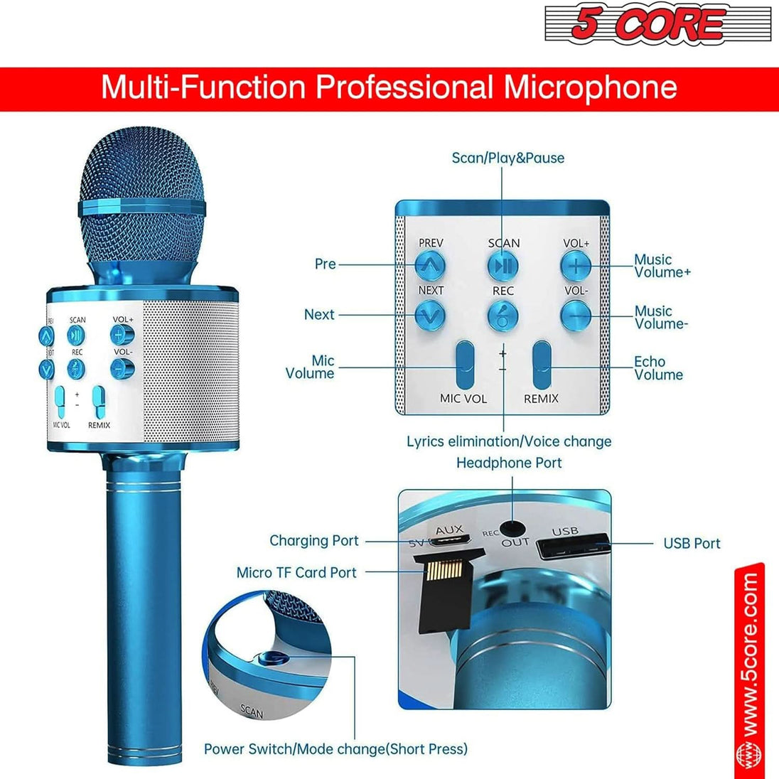 5Core Karaoke Microphone Bluetooth Mic