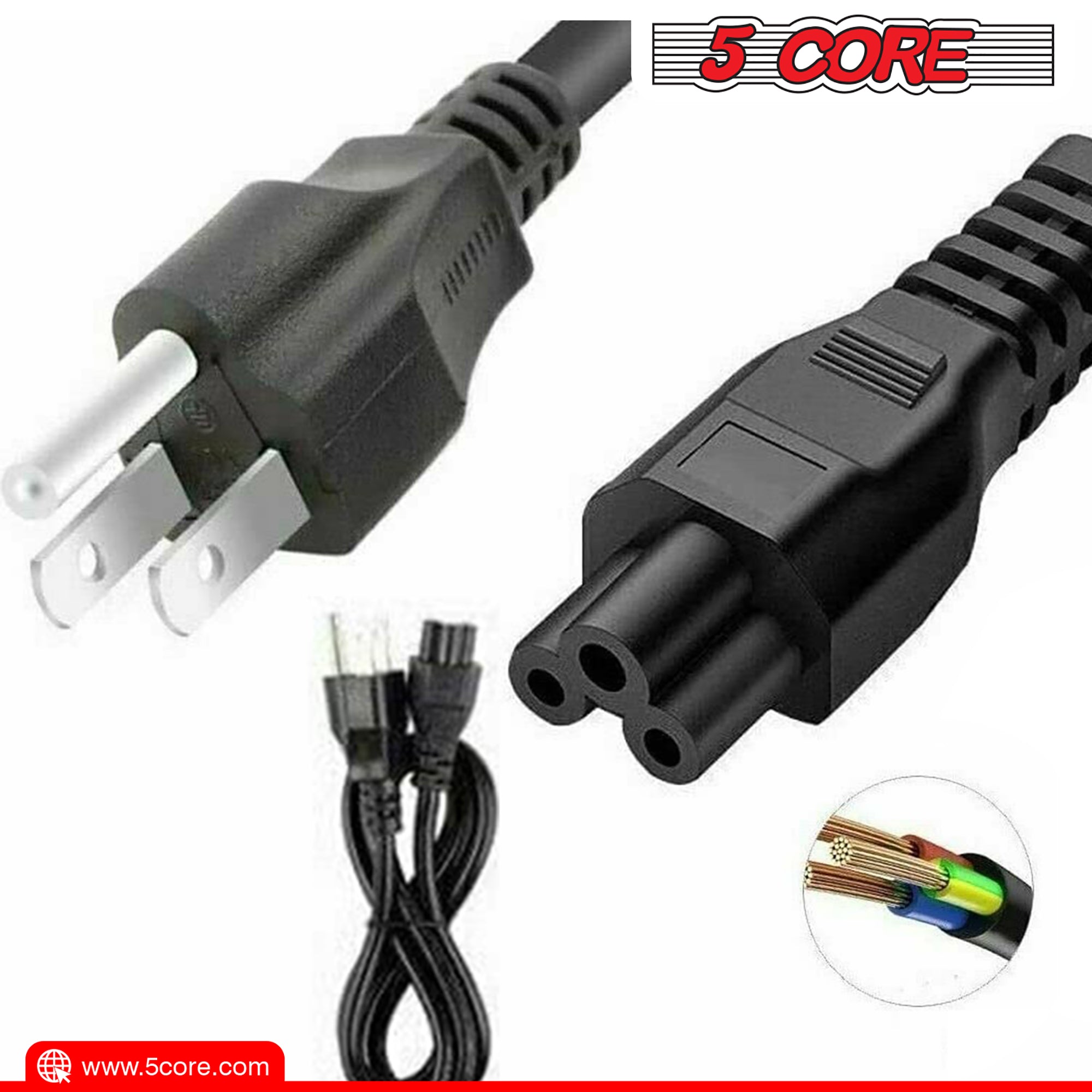 5 Core AC Power Cord 10 Ft • 3 Prong Extension Adapter 16AWG/2C 125V 13A • US Polarized Male- Female