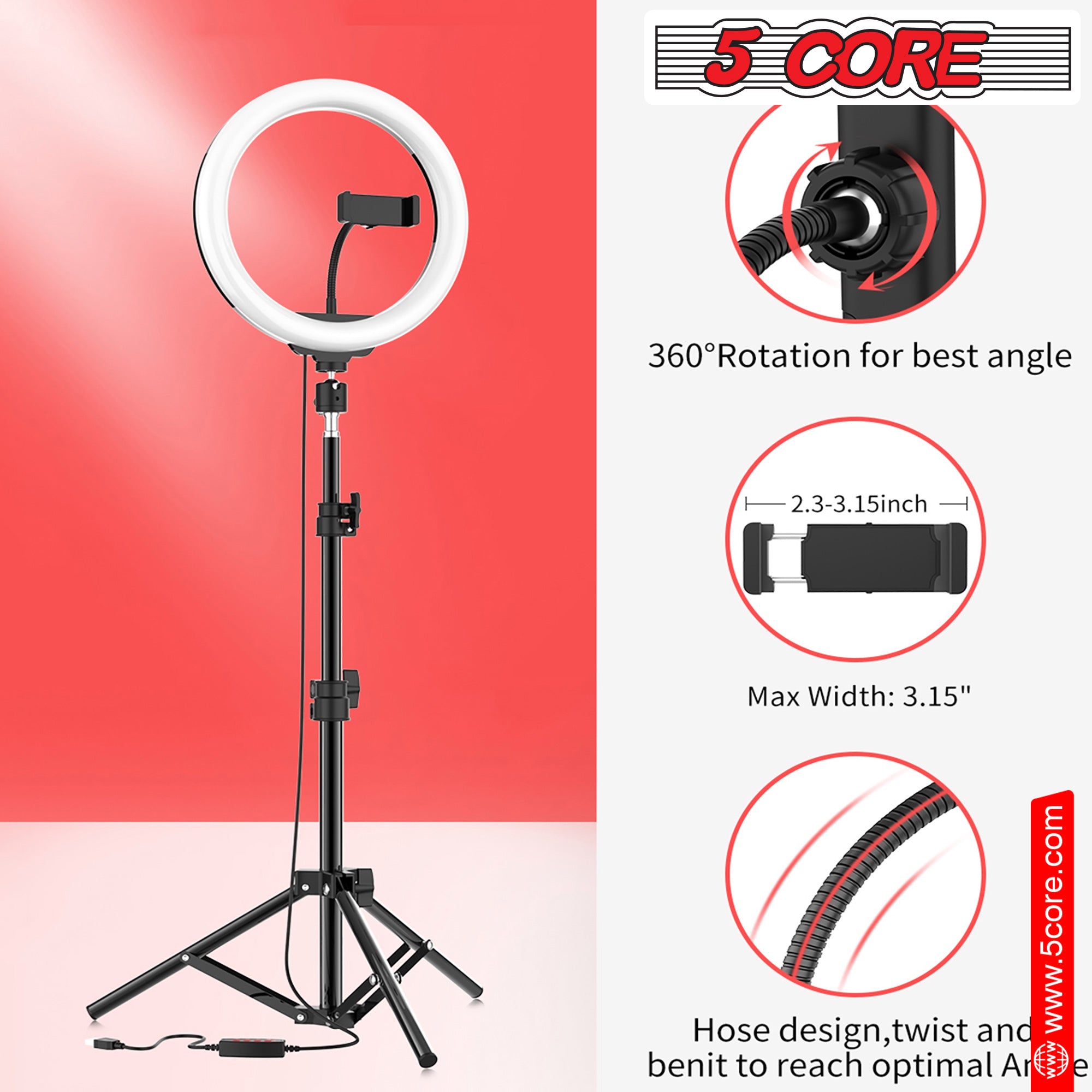 5 Core Ring Light 10 Inch W Tripod Phone Stand Adjustable Selfie Lights For Makeup Recording Podcast Streaming w Remote Included - RL 10