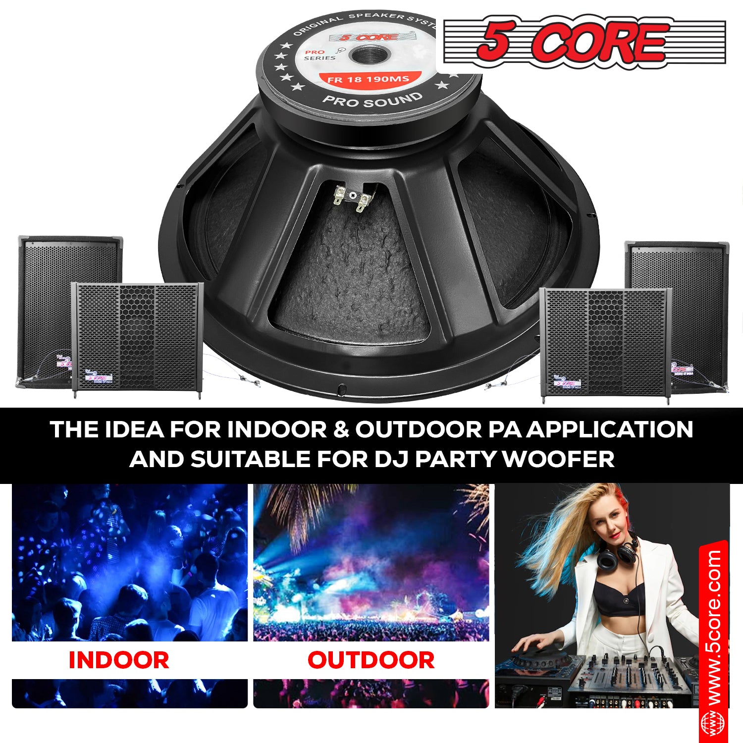 This 18 inch subwoofer ideal for indoor & Outdoor PA application and suitable for dj party woofer.