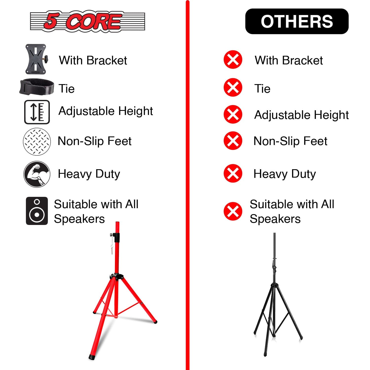 5Core Speaker Stand Tripod Tall Adjustable 72 Inch DJ Pole Mount Studio Monitor Stands Yellow