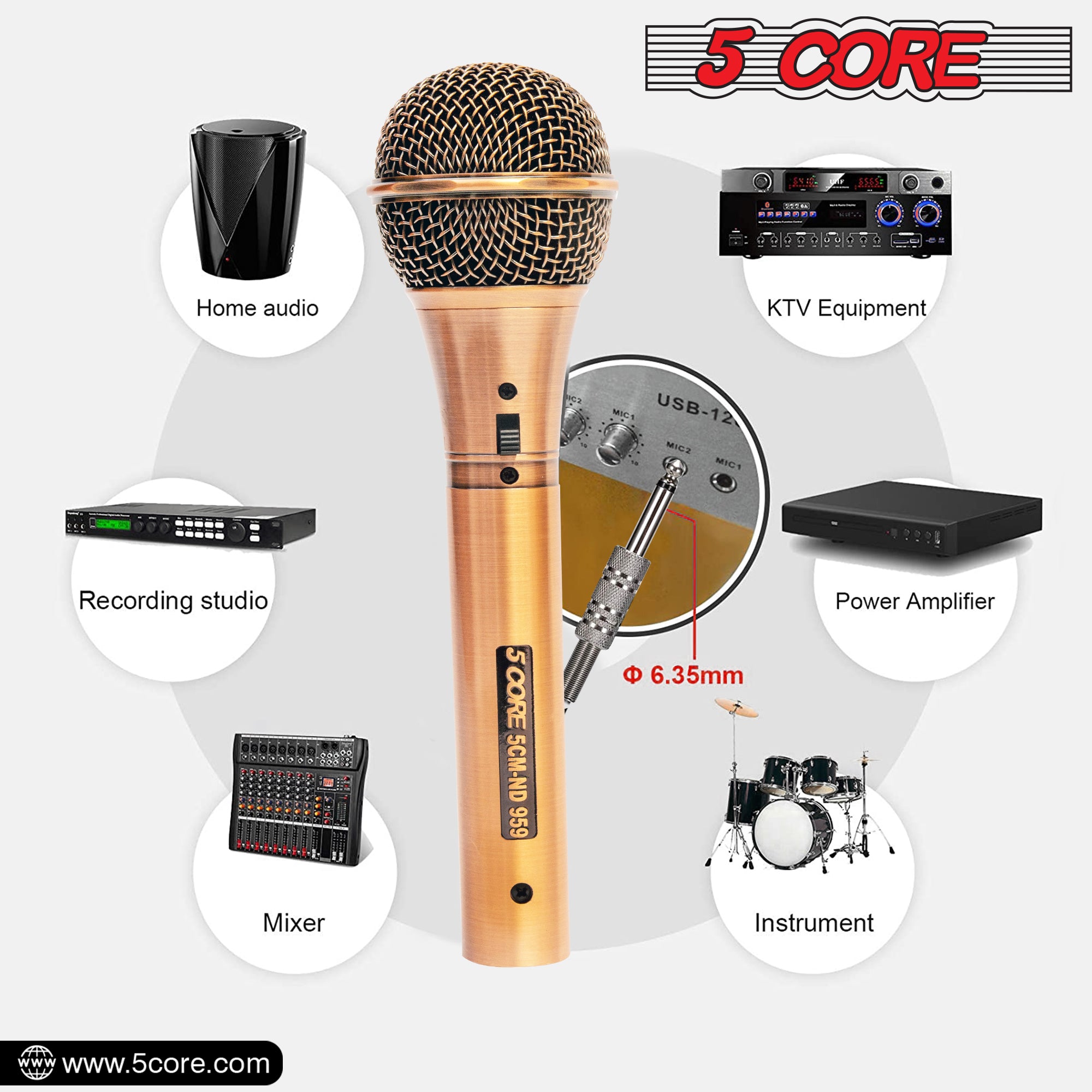 5 Core Microphone Professional Dynamic Karaoke XLR Wired Mic w ON/OFF Switch Pop Filter Cardioid Unidirectional Handheld Micrófono -ND-959 Elantra
