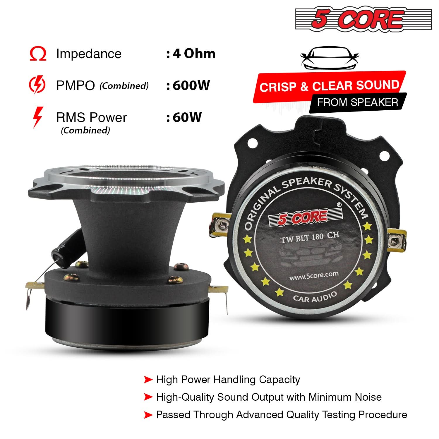 5Core Tweeters Speakers Car Audio Pair 600W Peak 3.5 Inch Super Bullet Tuiters Para Sonido Para Carro