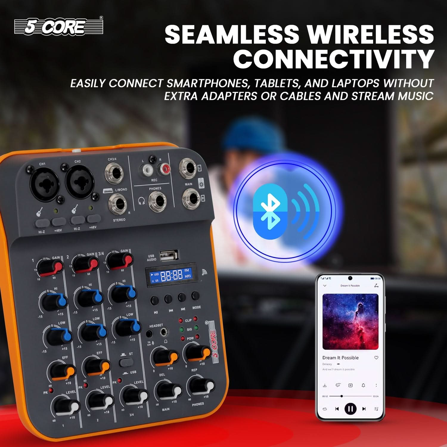 Experience flawless audio with our mixer, designed for seamless wireless connectivity and effortless sound control