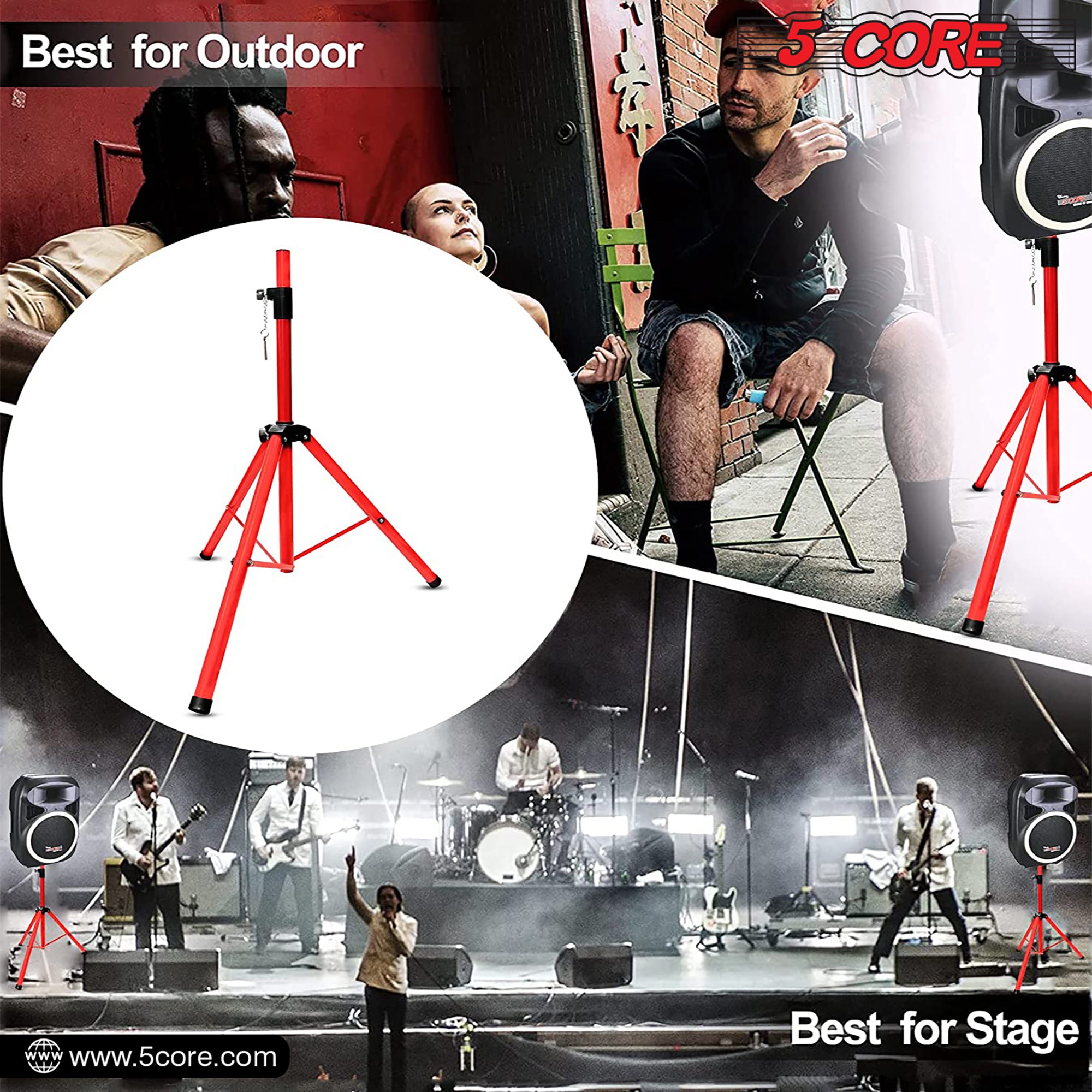 5 Core speaker Stand 2 Pieces Subwoofer Stands Red Height Adjustable Light Weight Studio PA Speaker Holder for Large Speakers w Locking Safety PIN and 35mm Compatible Insert On Stage In Studio Use - SS ECO 2PK RED WoB