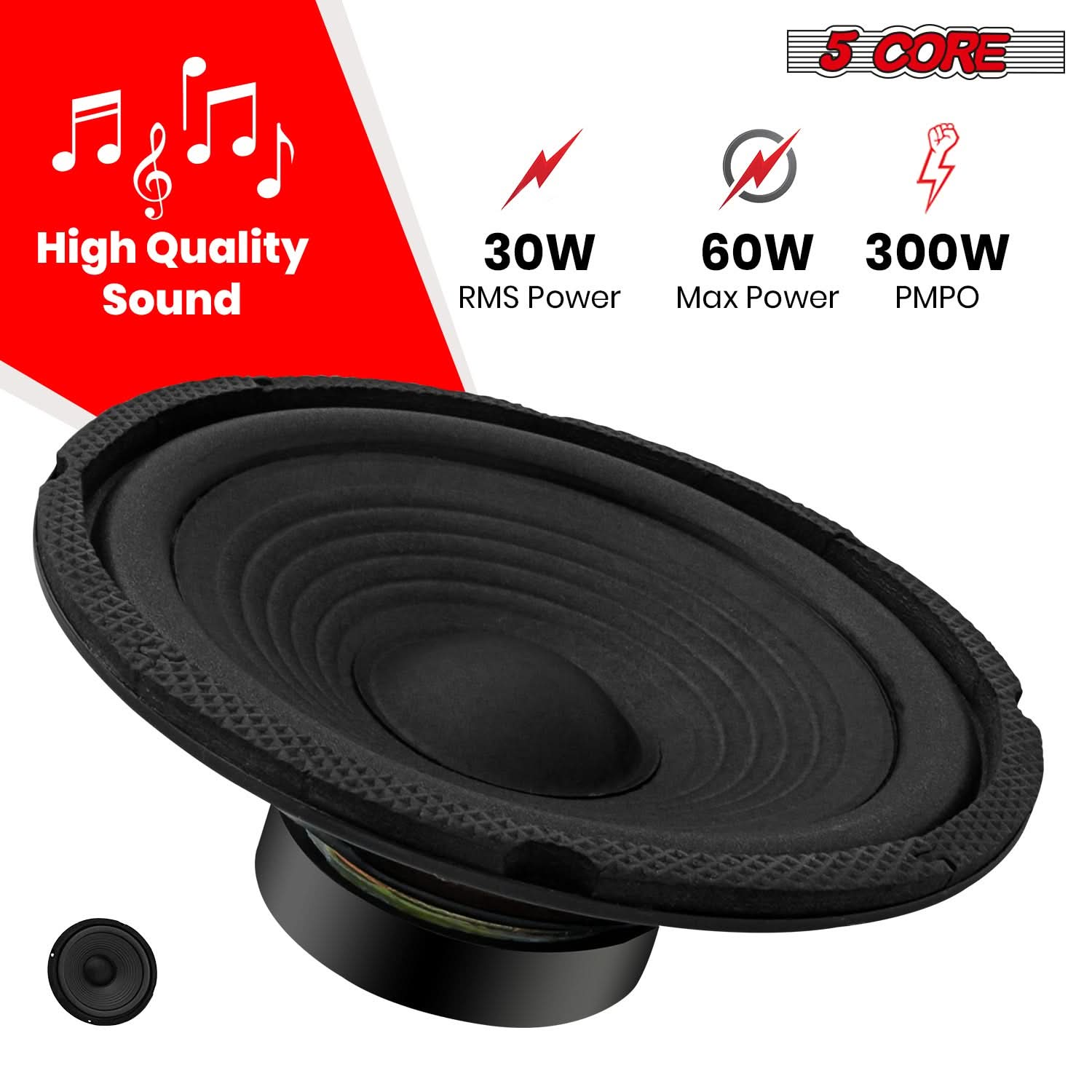 5Core 6 Inch Subwoofer speaker 300 Watt Car Subwoofer 4 Ohm Replacement Sub Woofer 4 PCS