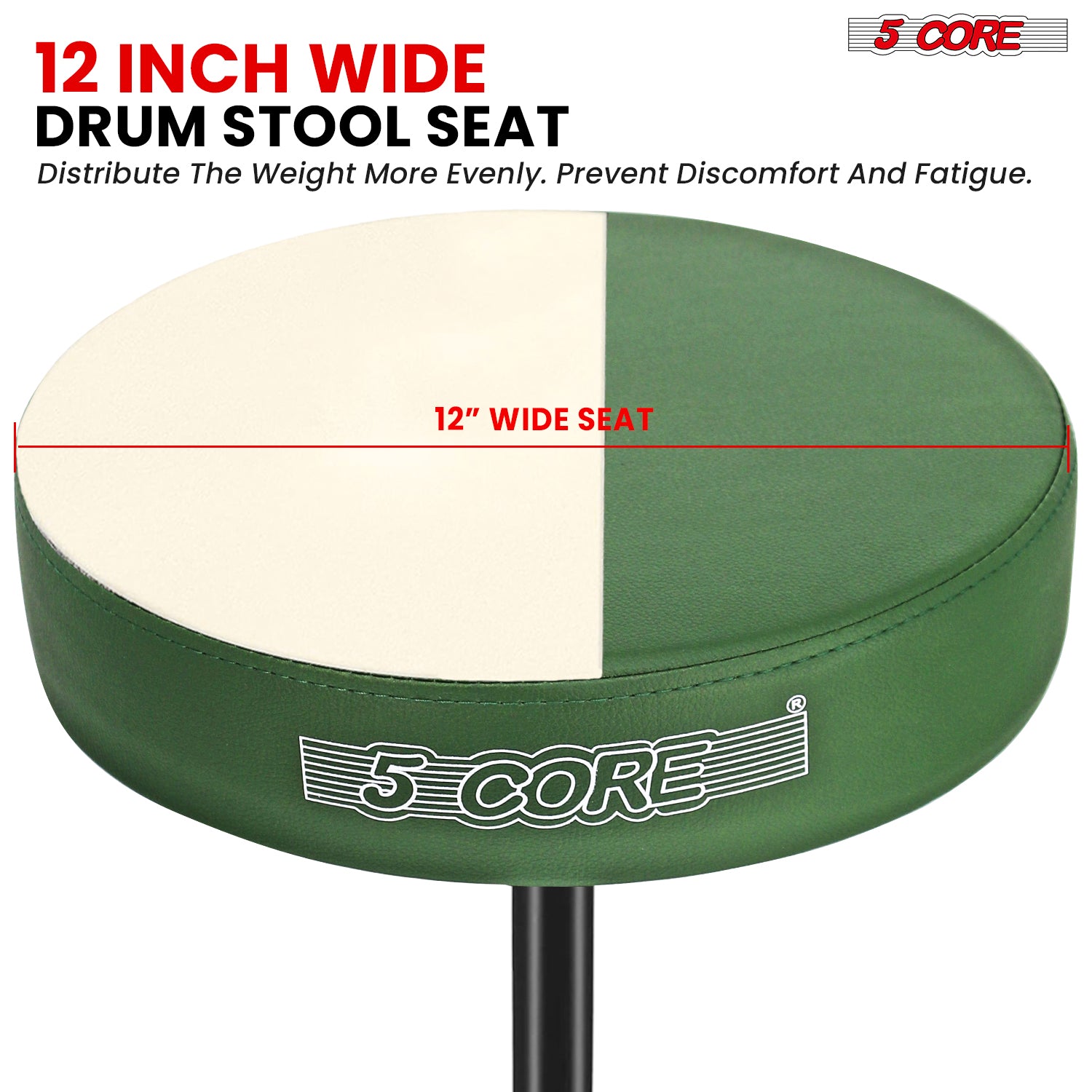 5Core Drum Throne Adjustable Guitar Stool Padded Drummer Seat for Adults & Kids Dark Green