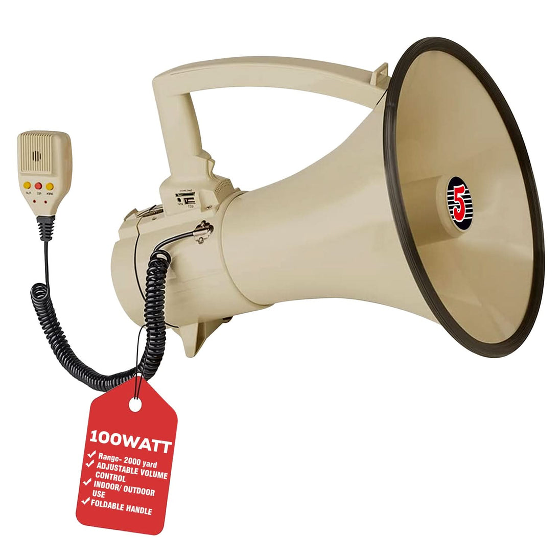 Portable megaphone with siren speaker and blow horn for loud noise makers.