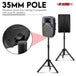 Speaker stand with 35mm pole mount, sturdy tripod legs, and adjustable height for professional audio setups