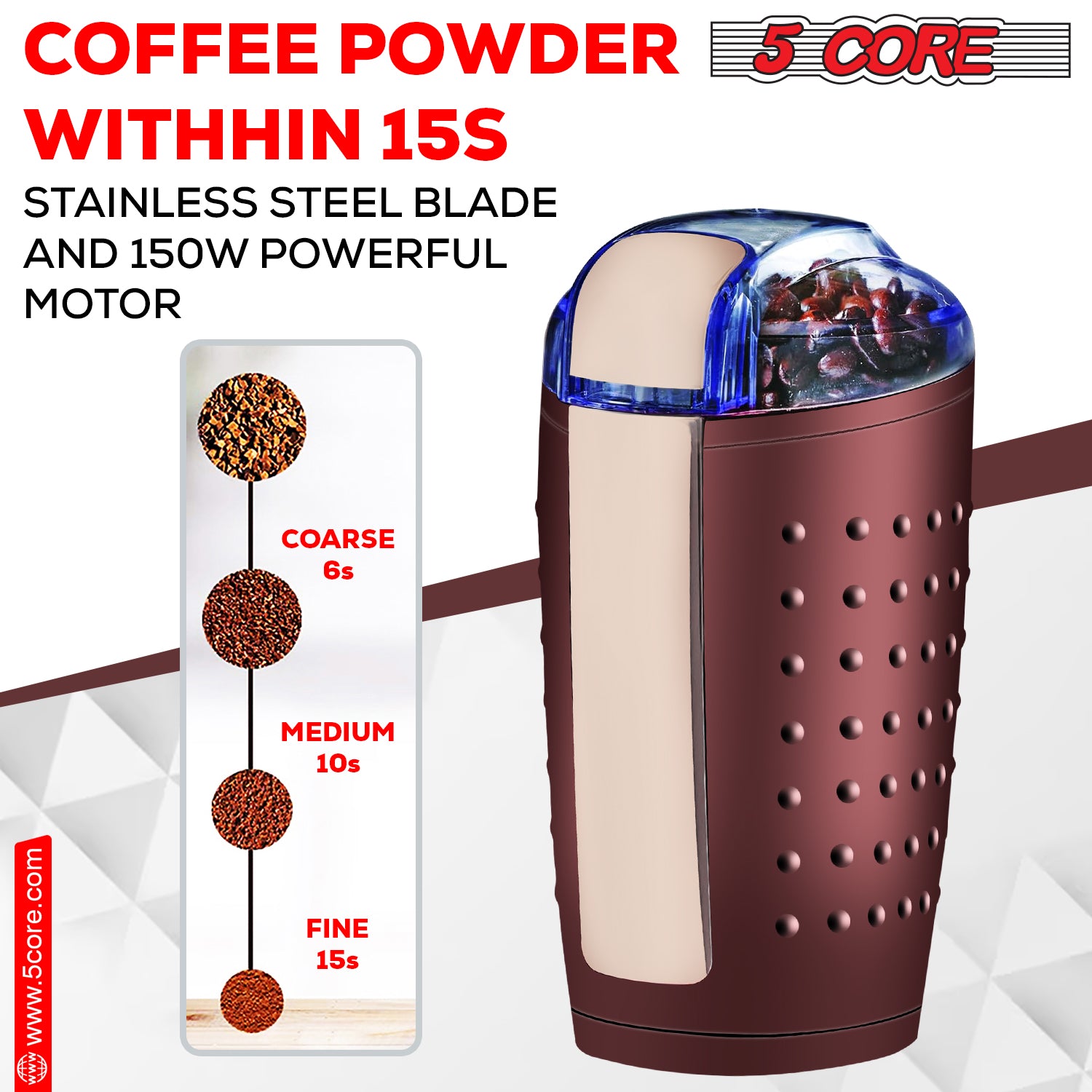 Enhance Your Morning Routine with 5 Core's 150W Coffee and Spice Grinder in Elegant Brown
