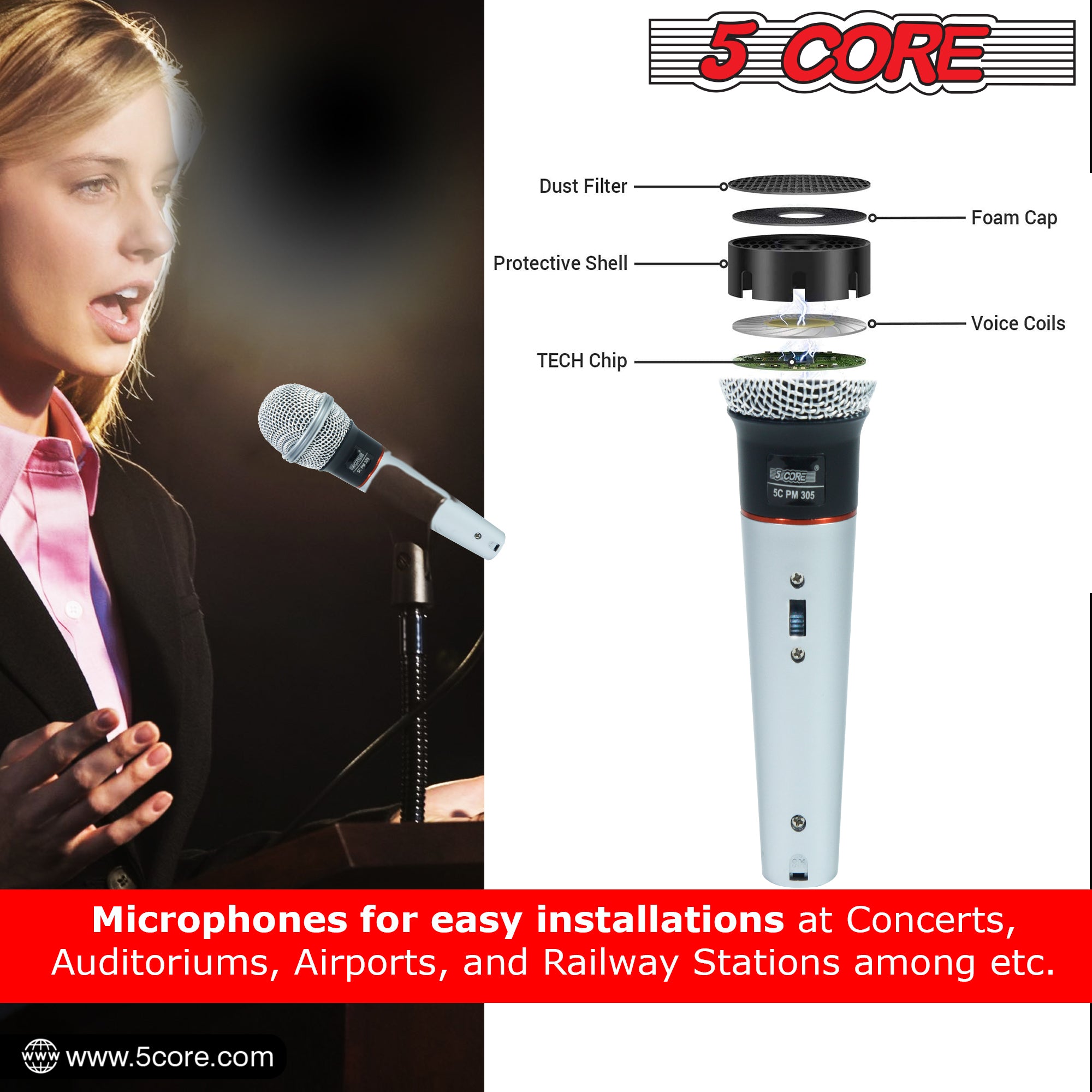 Experience Clear and Crisp Vocals with 5 Core's PM 305 Microphone