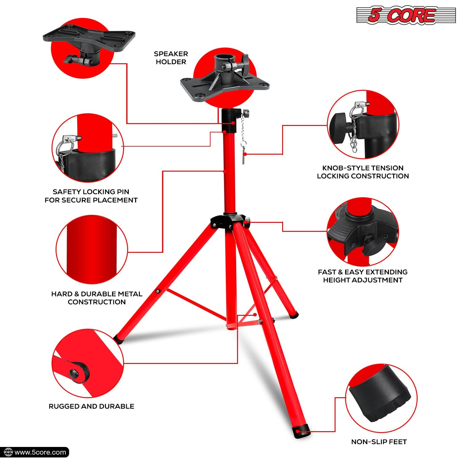 5Core Speaker Stand Tripod Tall Adjustable 72 Inch DJ Pole Mount Studio Monitor Stands Yellow