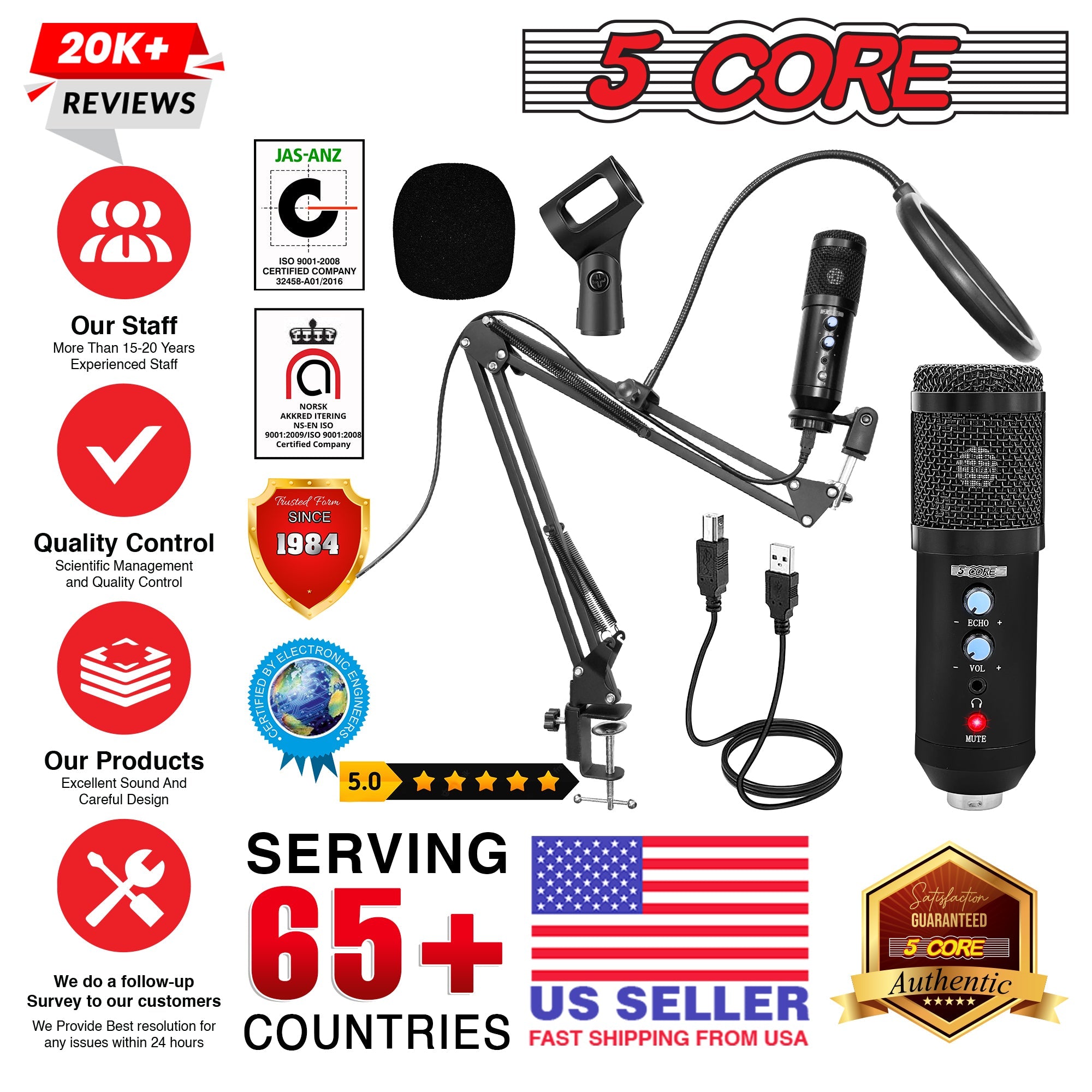 5 Core Podcast Microphone Bundle USB Condenser PC Mic Recording Studio Equipment Gaming Streaming