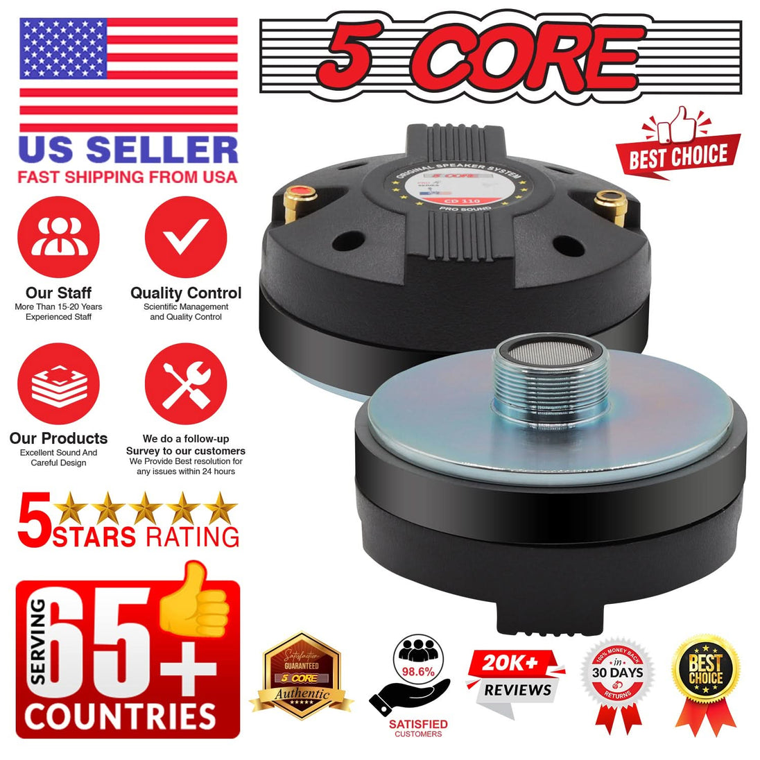 Durable 5 Core Titanium Diaphragm Tweeter Horn 220W 8 Ohm