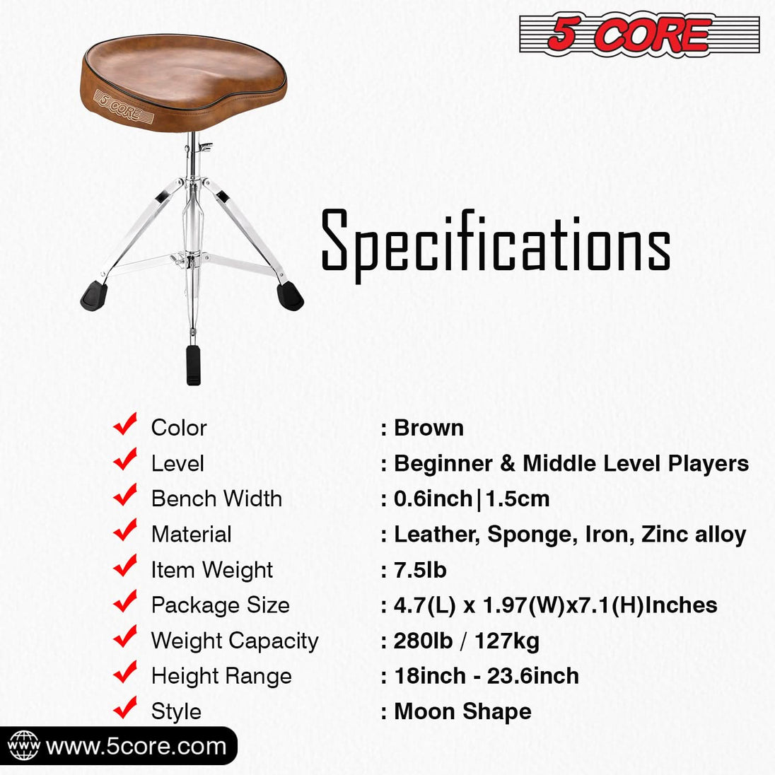 5 Core music stool: Height adjustable, padded seat, durable build, perfect for music sessions.