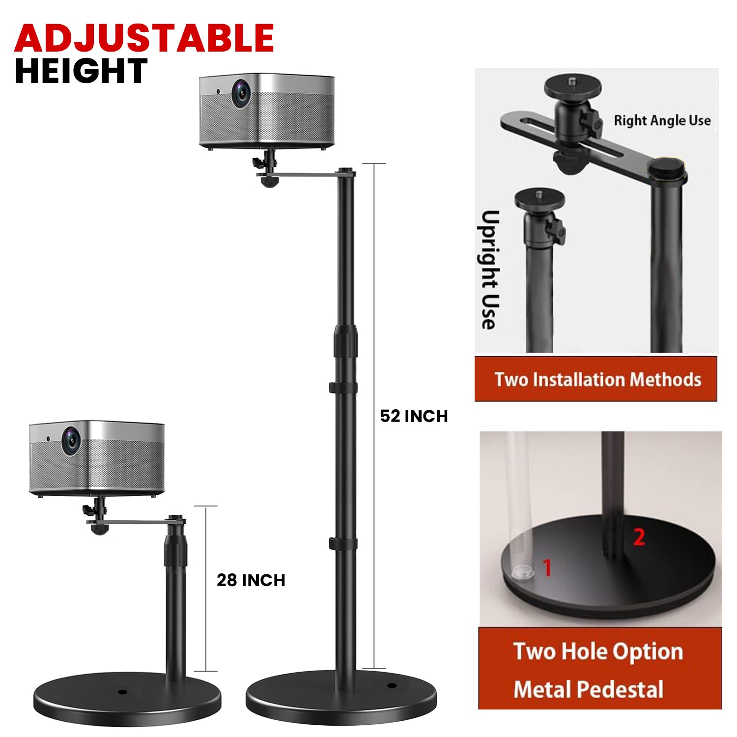 5Core Projector Stand Height Adjustable Projector Mount Floor w 360° Swivel 3 Mounting Options