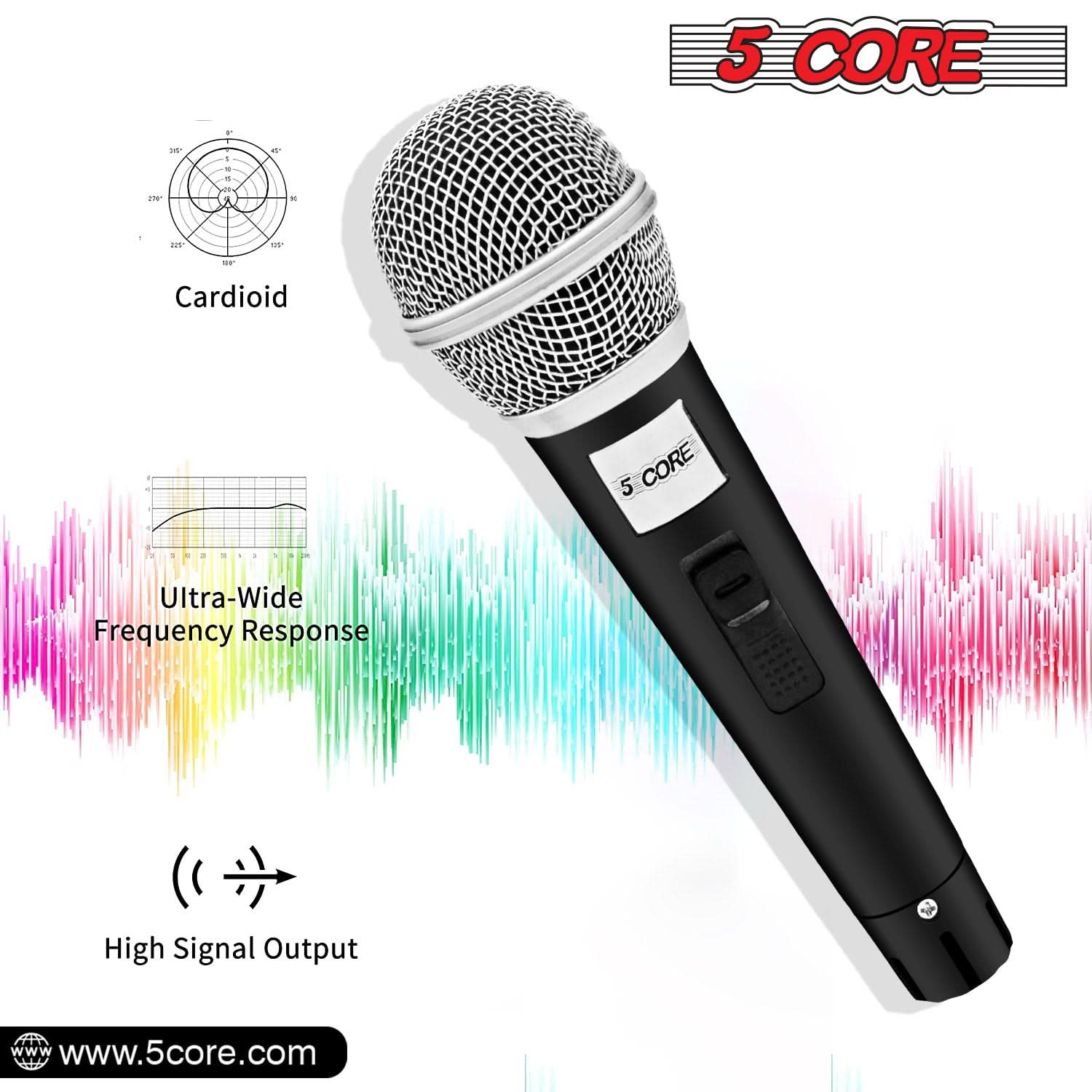 5Core XLR Microphone Dynamic Mic Karaoke Singing Studio Mics Handheld Microfono