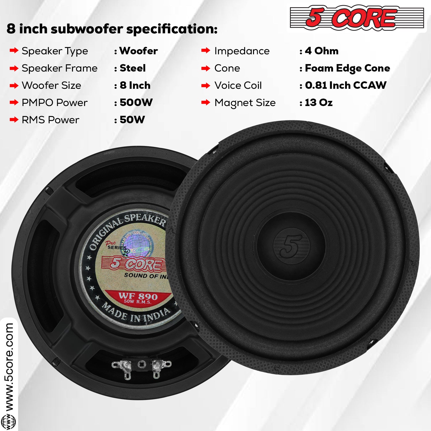 Specification of 8 Inch Subwoofer