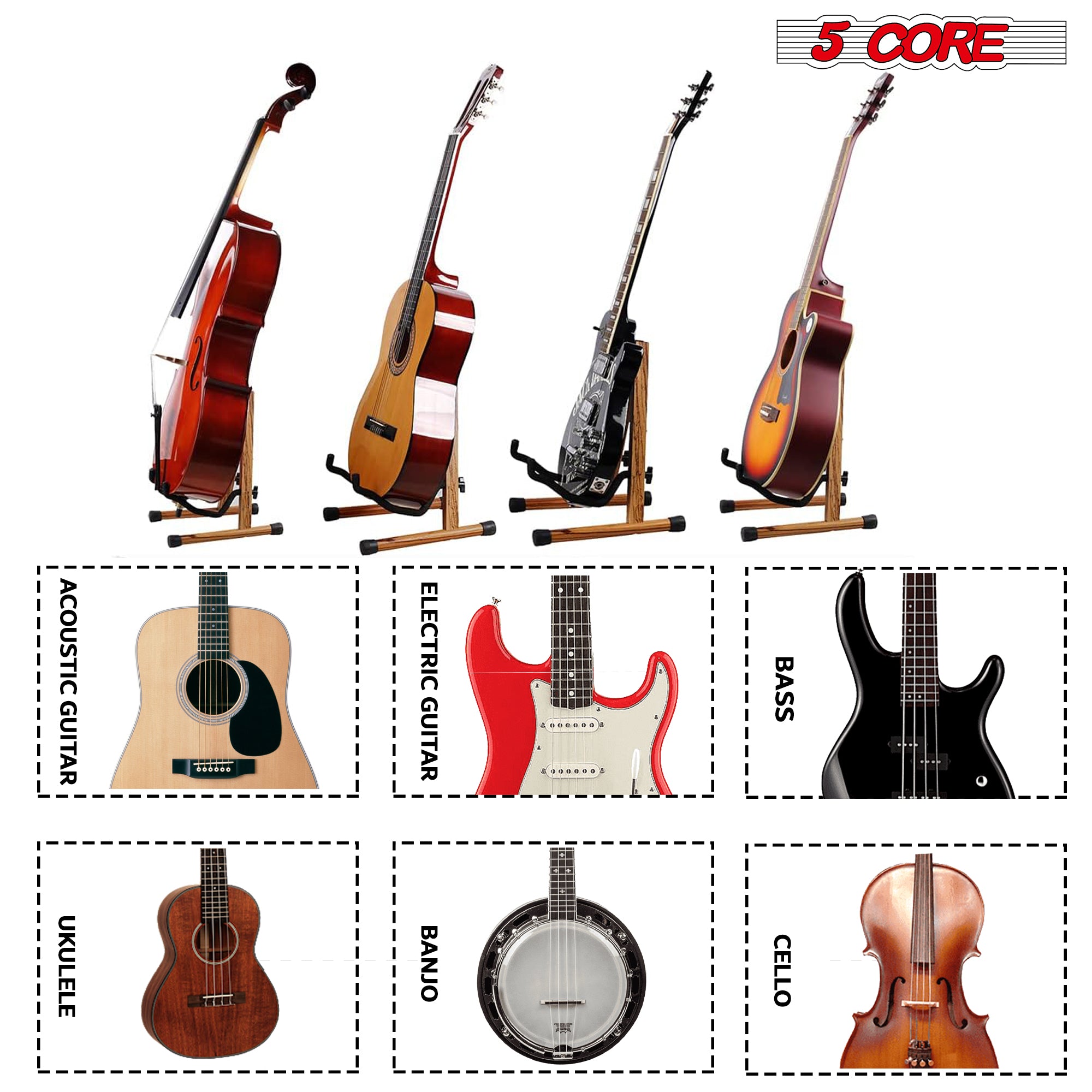 5Core Guitar Stand Floor Wooden A-frame Folding Guitar Holder w Secure Lock & Soft Padding 2Pcs