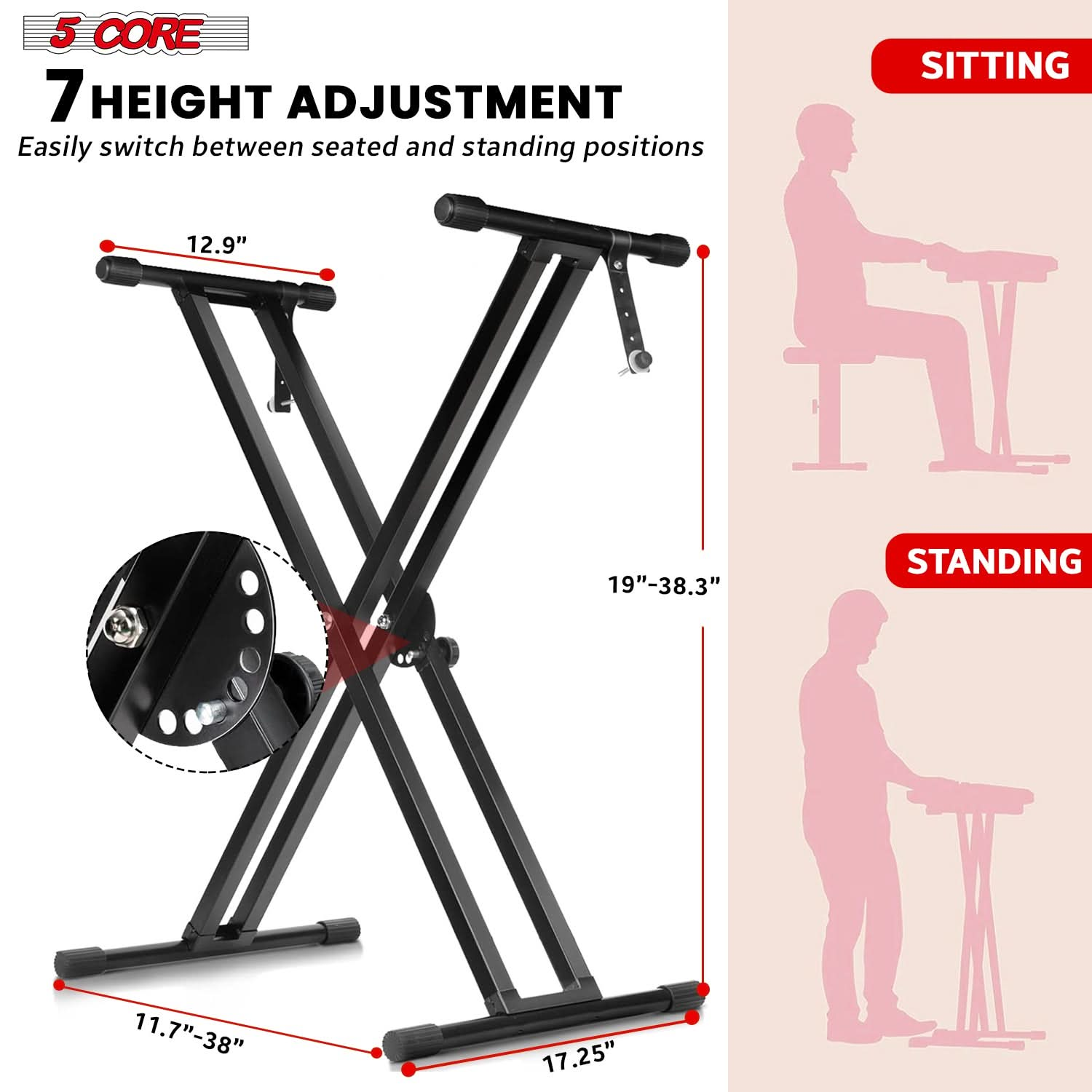 Double X style height adjustable piano riser