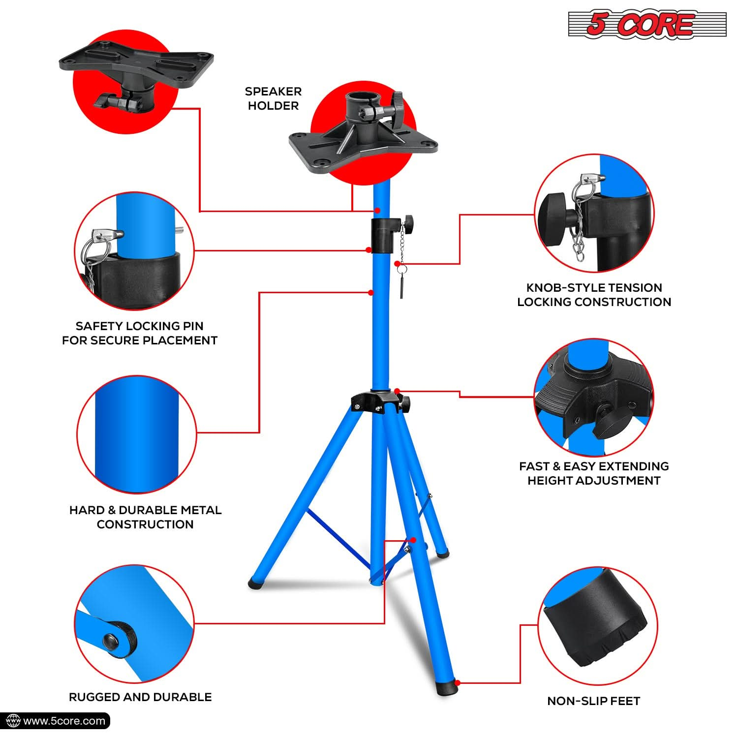 5Core Speaker Stand Tripod Tall Adjustable 72 Inch DJ Pole Mount Studio Monitor Stands Yellow