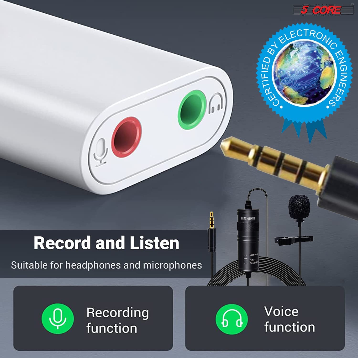 5 Core Lavalier Microphone for iPhone & Tablet External Clip On Mini Lapel Mic for Video Recording & Vlogging with 3.5mm Connector -CM 001 ADP