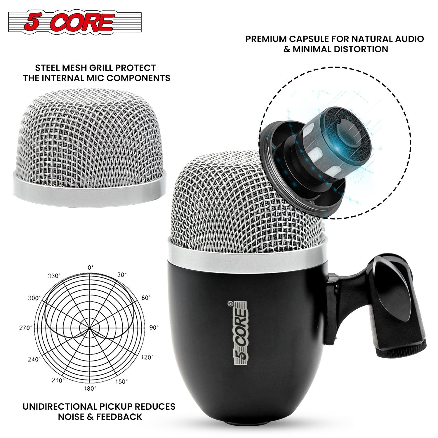 Professional mic set for snare drum recording by 5 Core